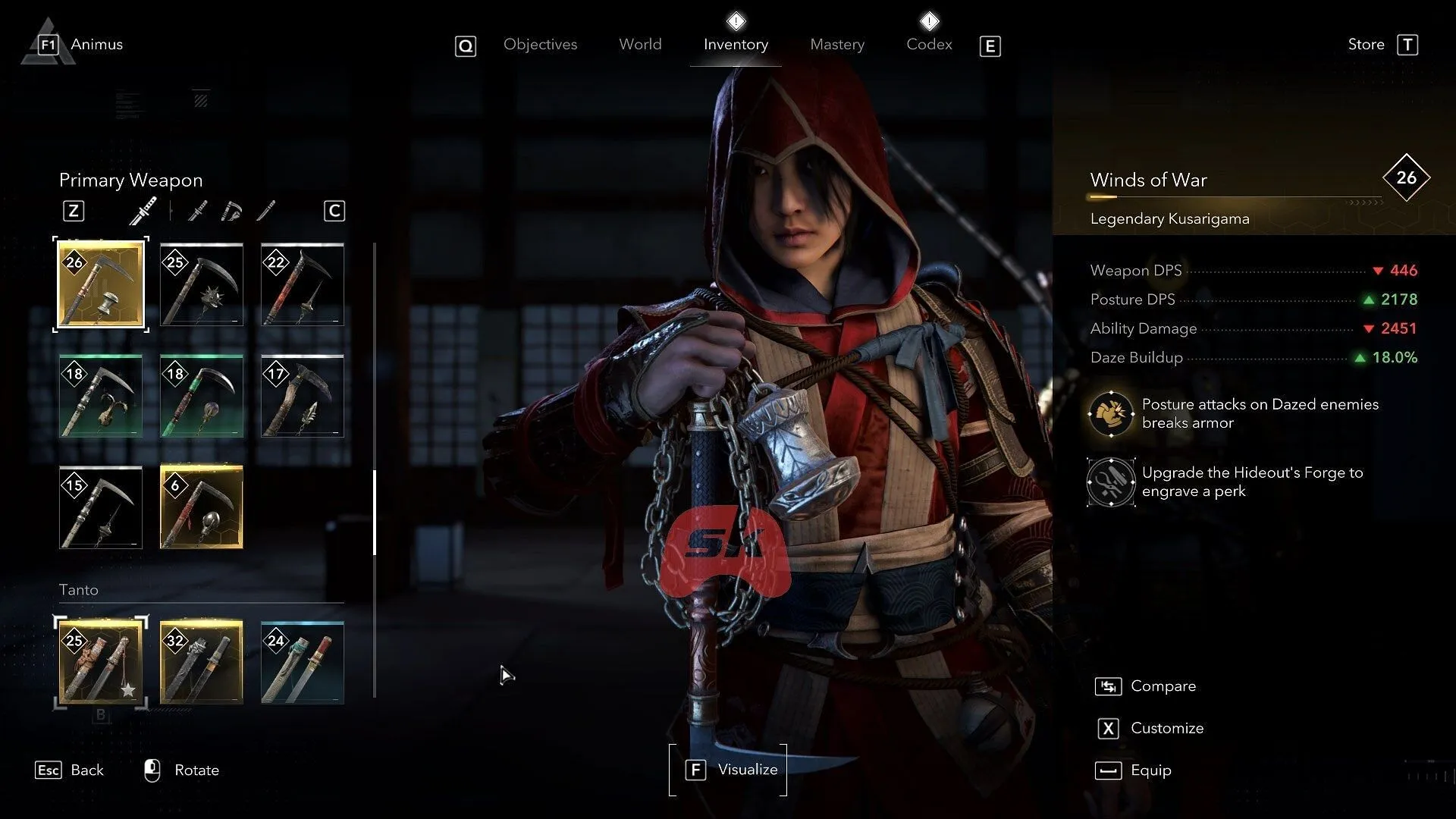 The Winds of War Kusarigama (Image via Sportskeeda Gaming || Ubisoft) The Winds of War Kusarigama (Image via Sportskeeda Gaming || Ubisoft)