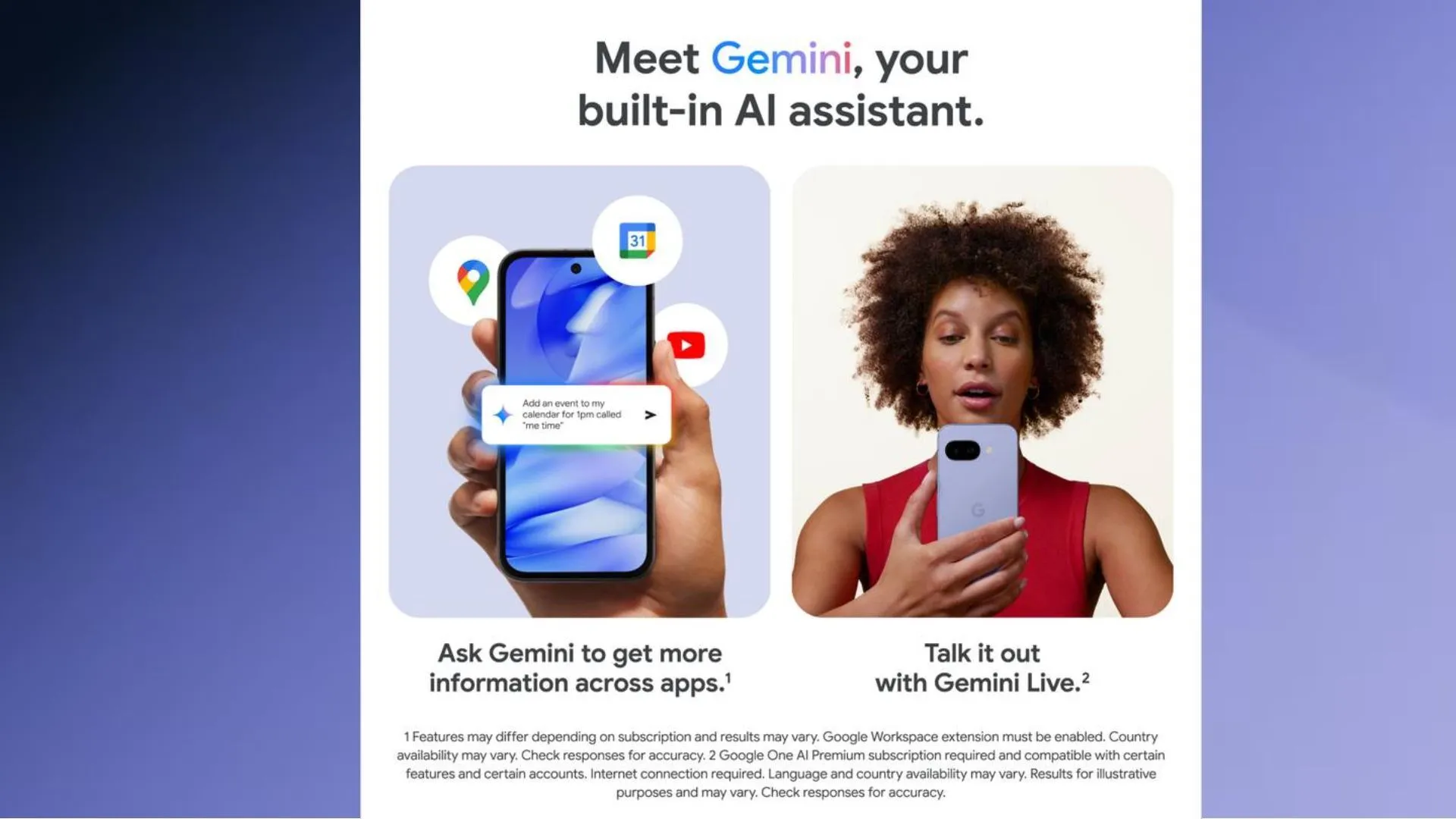 The Pixel 9A has Gemini as the built-in AI assistant (Image via Google)