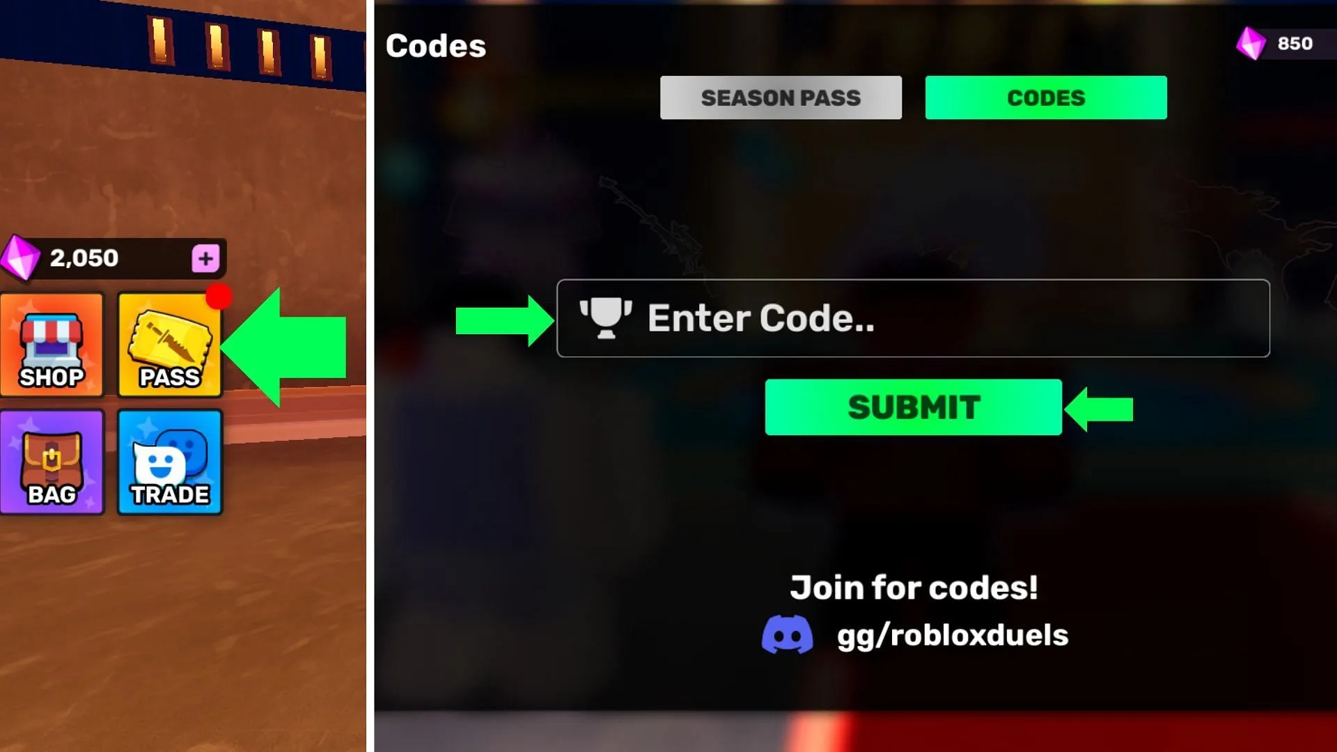 The Pass tab is beside the Shop tab (Image via Roblox) The Pass tab is beside the Shop tab (Image via Roblox)
