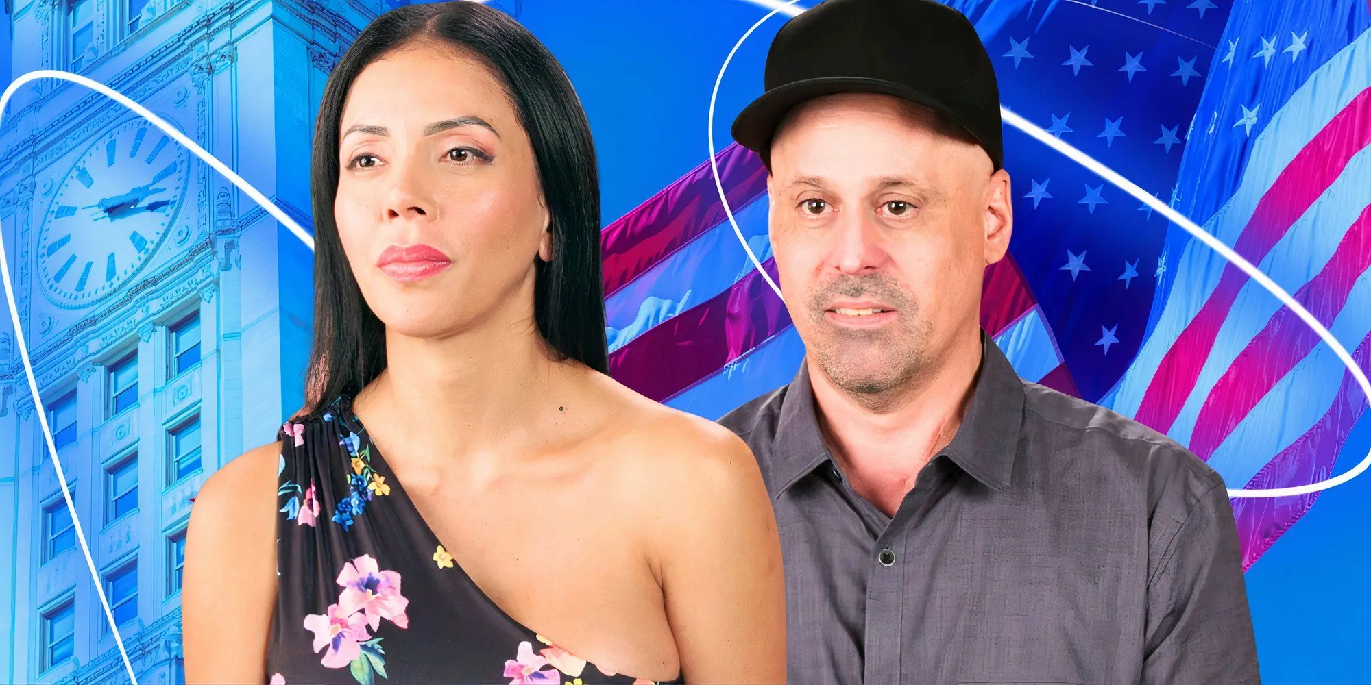 Jasmine Pineda and Gino Palazzolo showing serious expressions