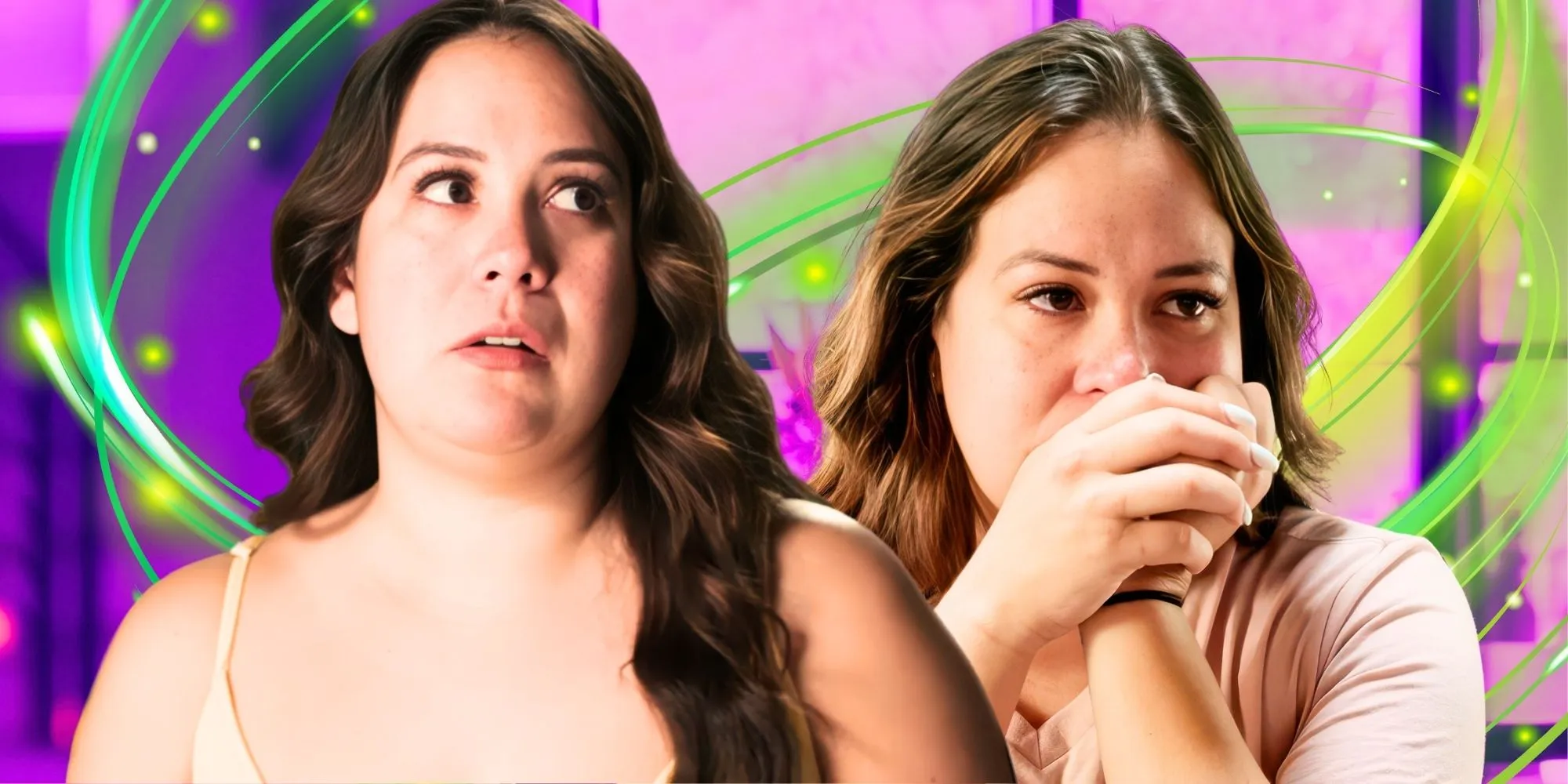 90 Day Fiancé's Liz Woods looks up in surprise and looks somber in a montage image. 90 Day Fiancé's Liz Woods looks up in surprise and looks somber in a montage image.