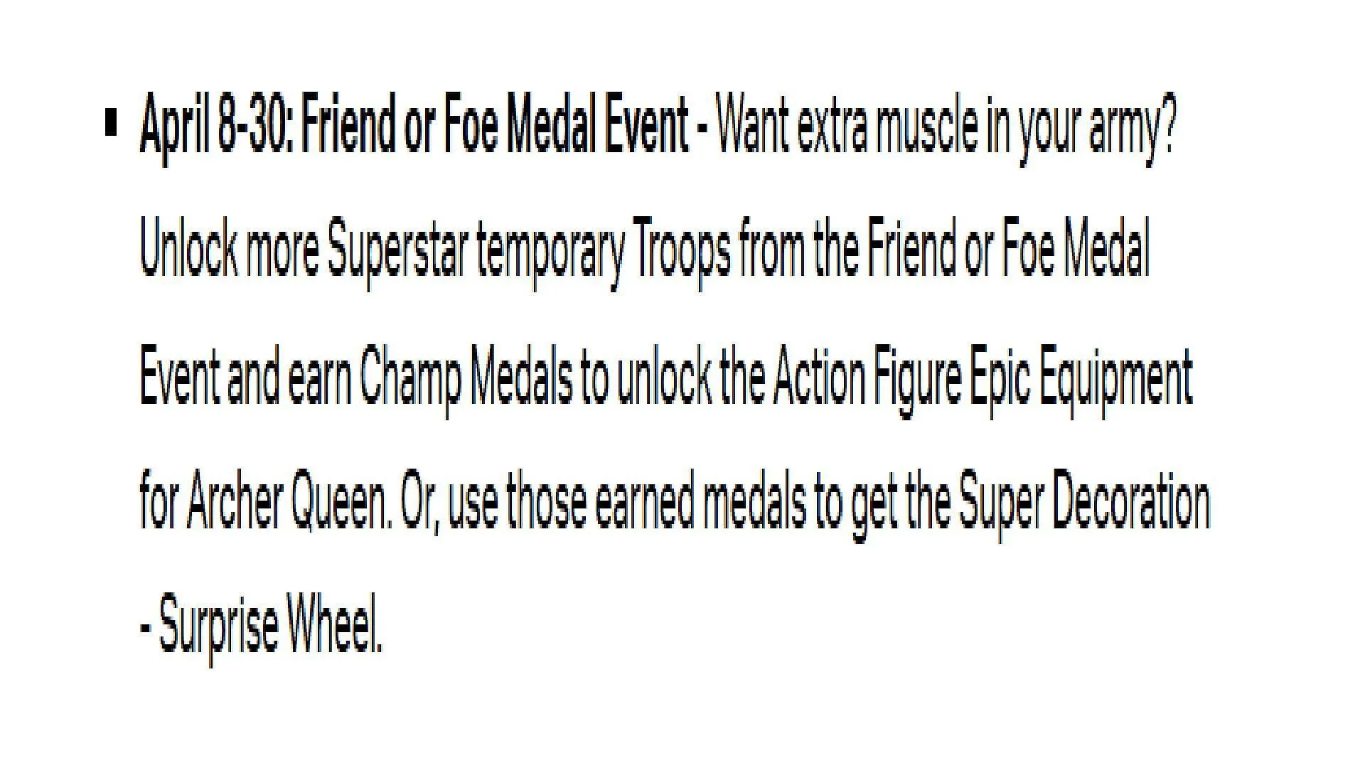 Schedule announcement for Clash of Clans Friend or Foe Medal Event