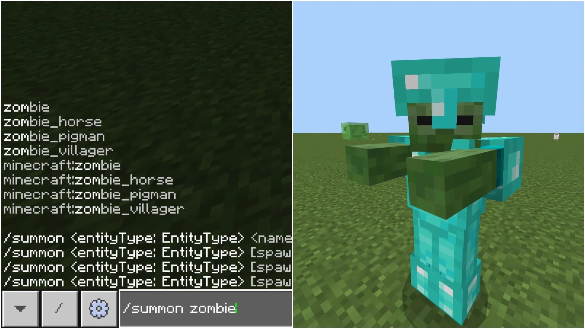 Spawn a zombie to see it equipped with diamond armor. (Image via Sportskeeda Gaming || Mojang Studios) Spawn a zombie to see it equipped with diamond armor. (Image via Sportskeeda Gaming || Mojang Studios)