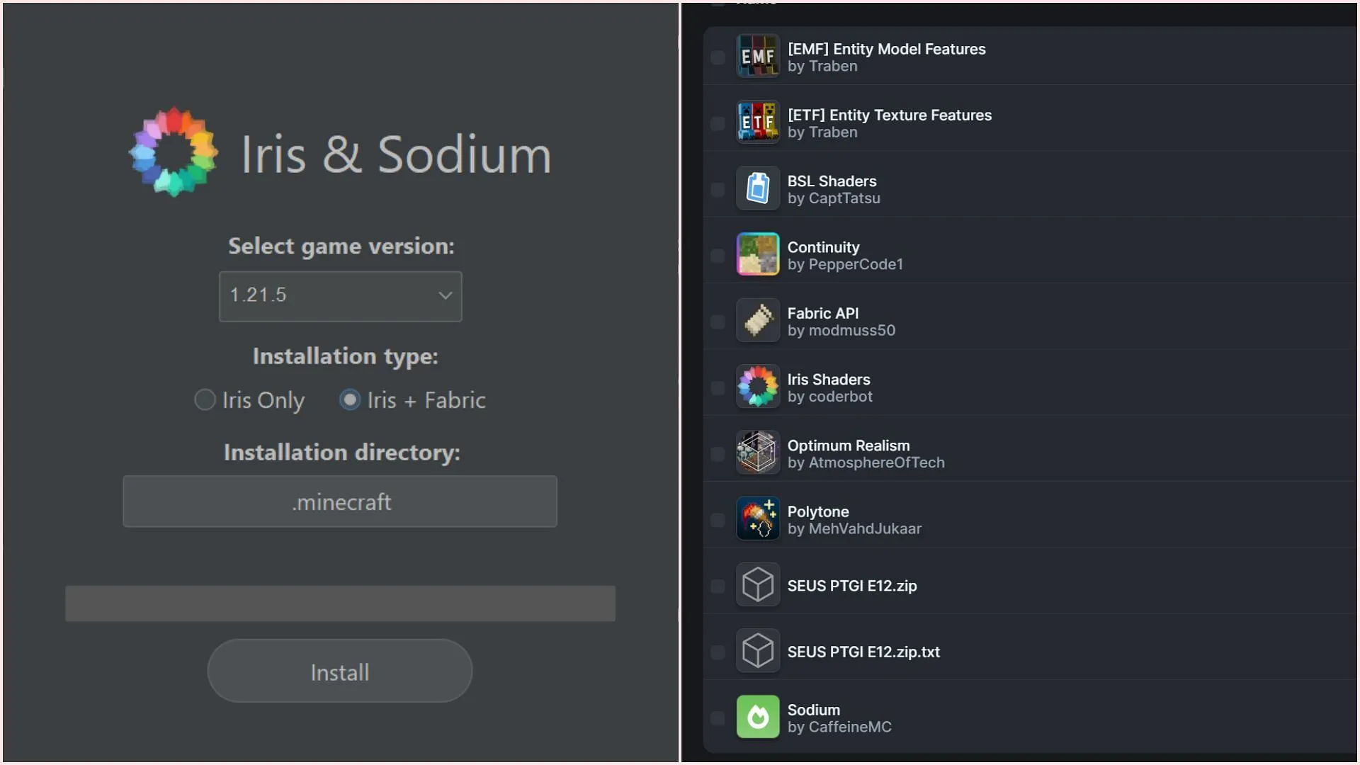 Install all necessary mods for optimal performance of Optimum Realism (Image via Sportskeeda Gaming || Iris Shaders || Modrinth) Install all necessary mods for optimal performance of Optimum Realism (Image via Sportskeeda Gaming || Iris Shaders || Modrinth)