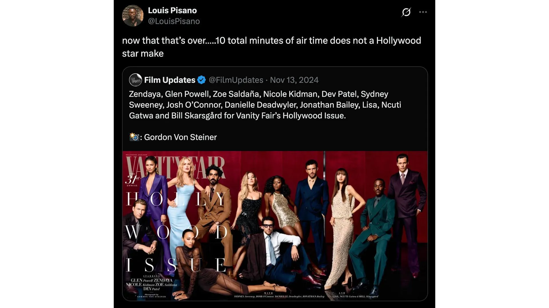 Louis Pisano's tweet about BLACKPINK's Lisa. (Image via X/@LouisPisano)