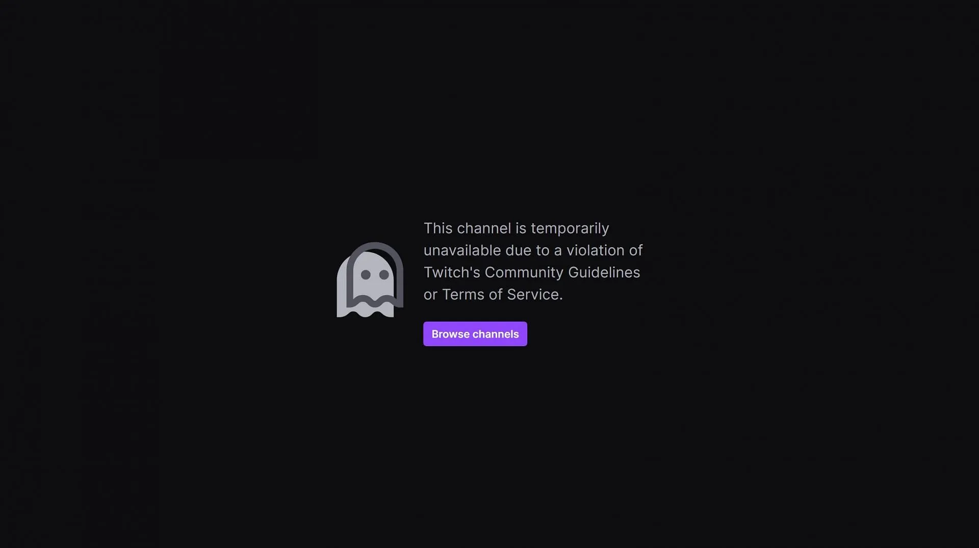 A screenshot of the error that appears when trying to access the streamer's official Twitch channel on April 13, 2025 (Image via Twitch)