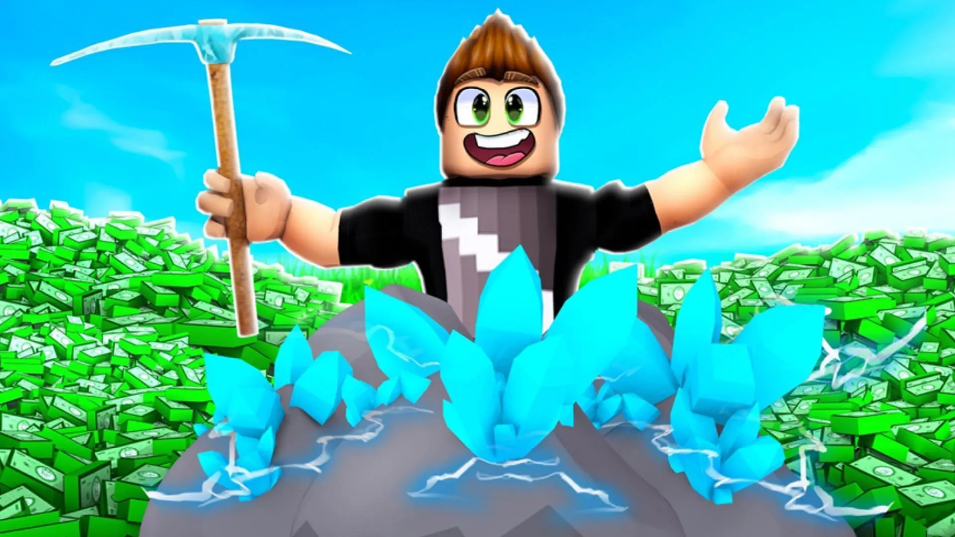 Mine stones and sell them to upgrade your island (Image via Roblox) Mine stones and sell them to upgrade your island (Image via Roblox)