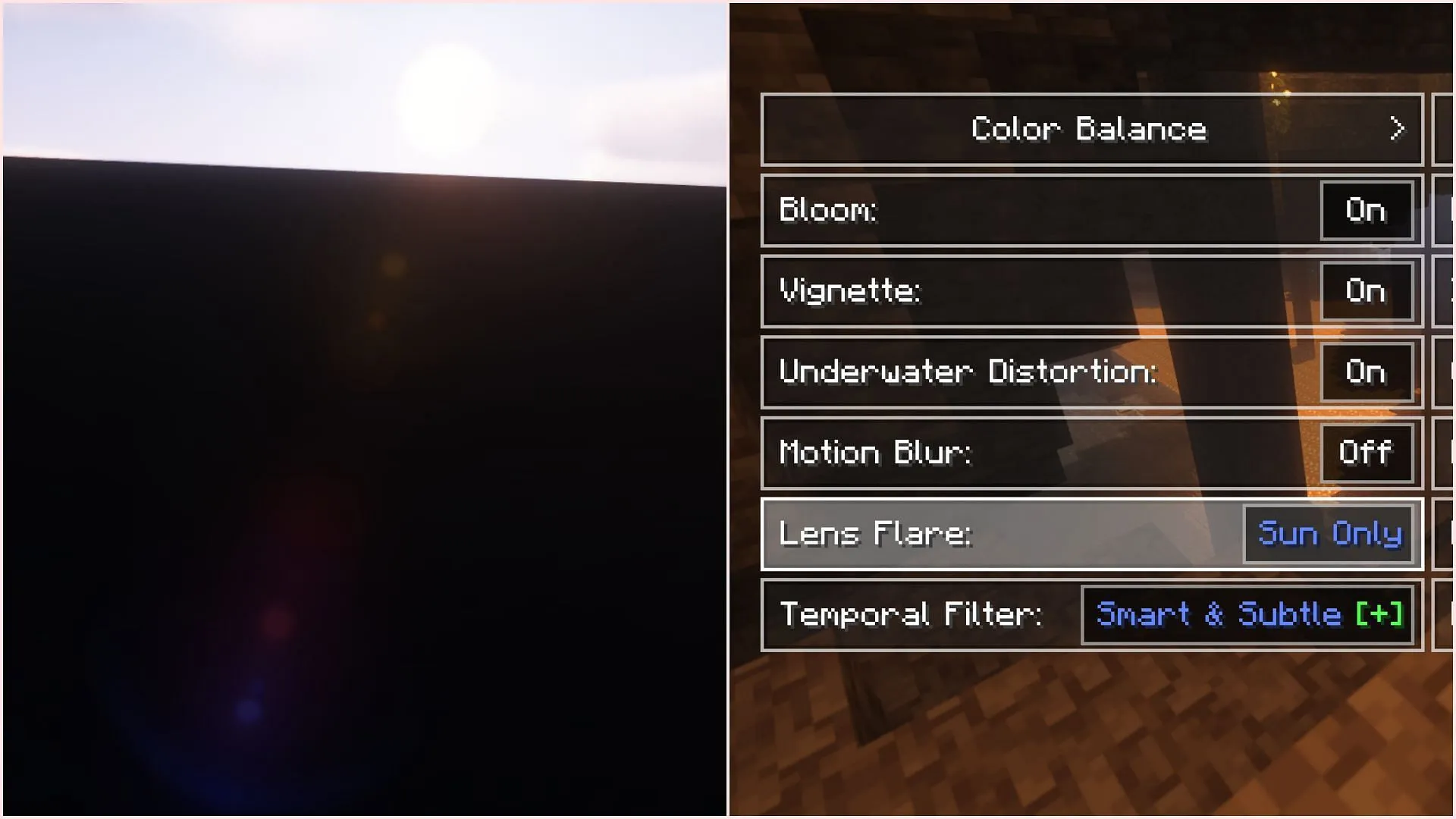 The lens flare effect can make Minecraft look a lot more cinematic (Image via Sportskeeda Gaming/Mojang Studios) The lens flare effect can make Minecraft look a lot more cinematic (Image via Sportskeeda Gaming/Mojang Studios)