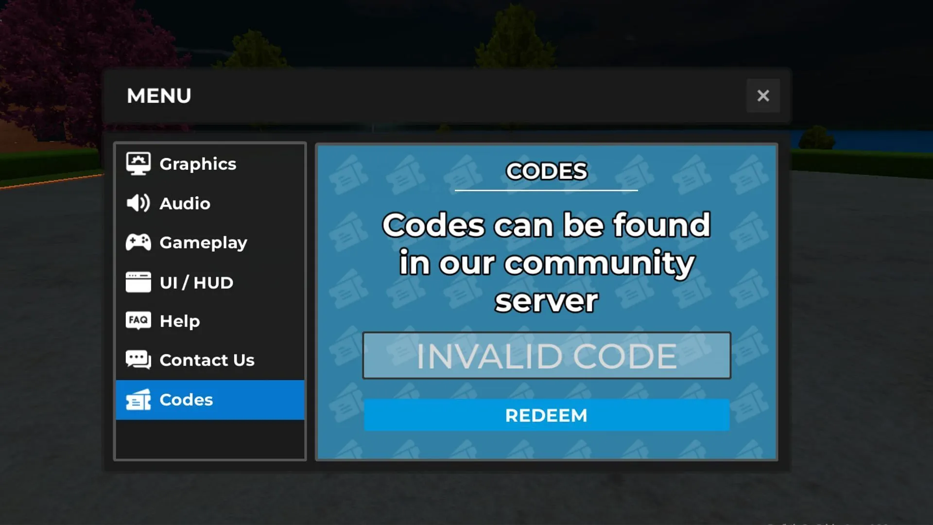 The 'INVALID CODE' error in Realistic Car Driving (Image via Roblox) The 'INVALID CODE' error in Realistic Car Driving (Image via Roblox)