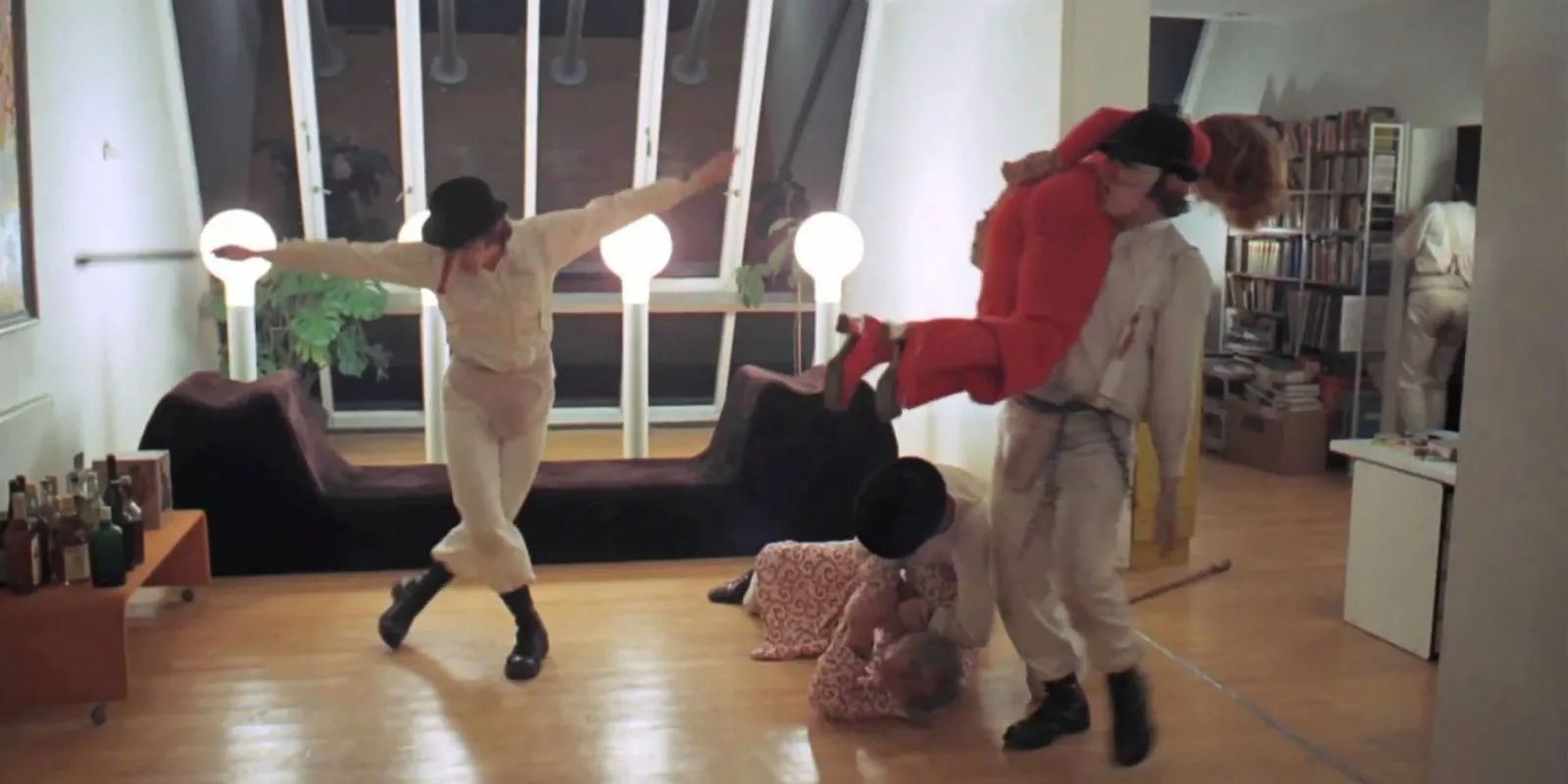 Alex and his droogs sing during a home invasion in A Clockwork Orange Alex and his droogs sing during a home invasion in A Clockwork Orange