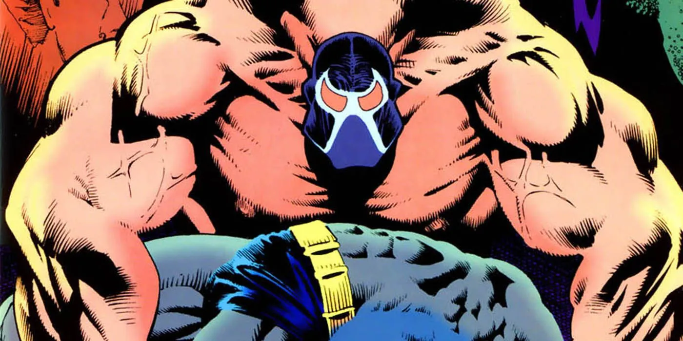 Close up of Bane breaking Batman over his knee, Batman #497