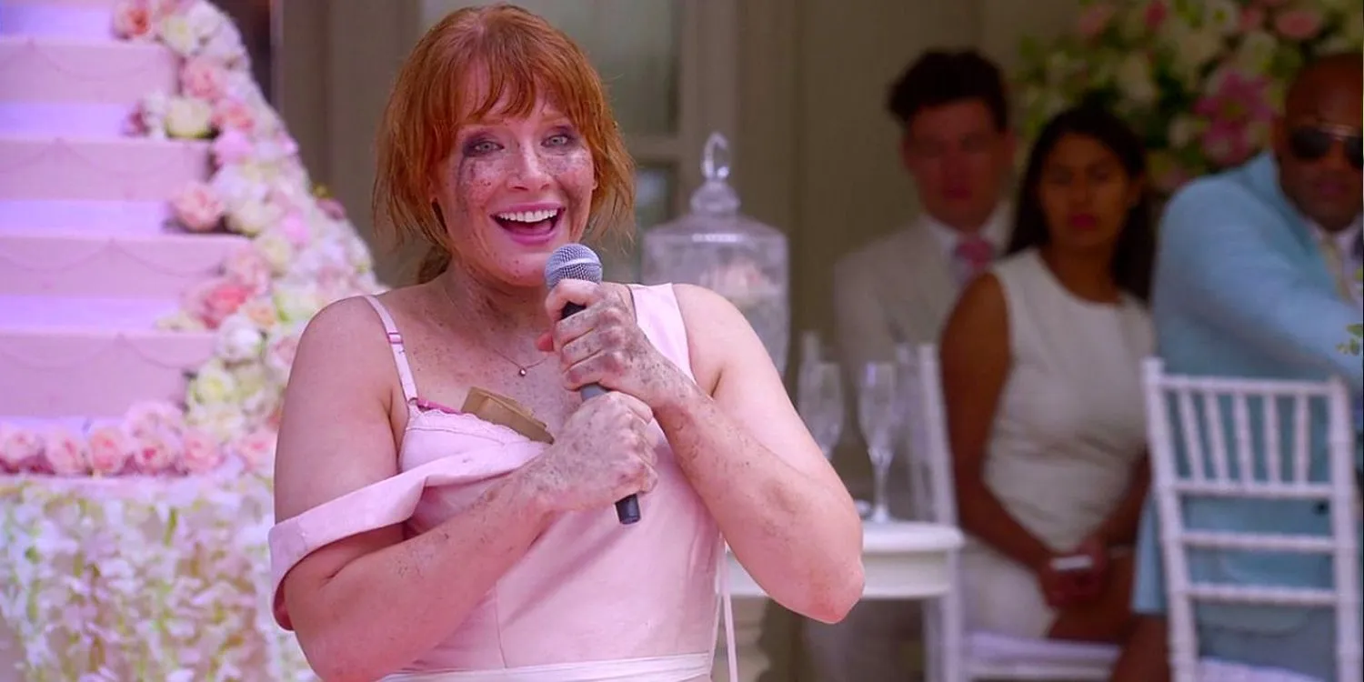 Lacie gives her drunk speech at the wedding in the Black Mirror episode Nosedive Lacie gives her drunk speech at the wedding in the Black Mirror episode Nosedive