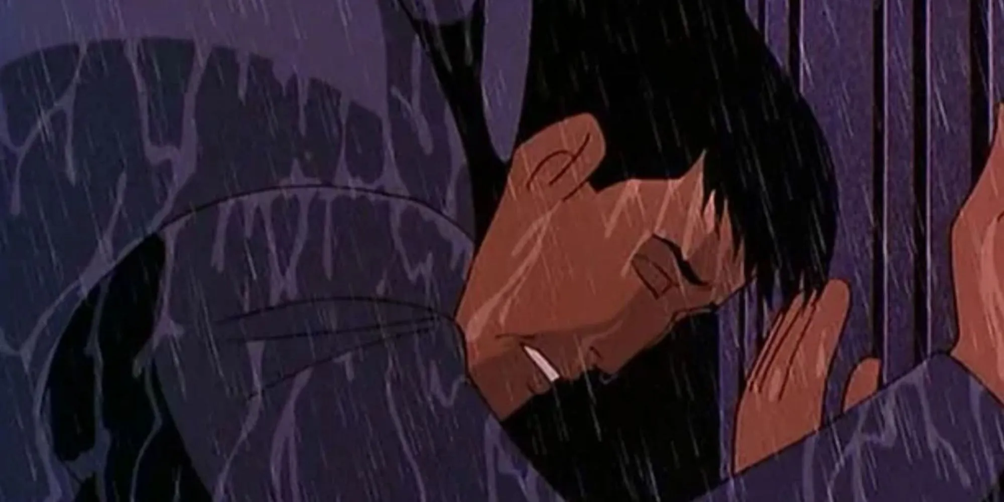 Bruce Wayne kneeling at this parents' grave in Batman Mask Of The Phantasm Bruce Wayne kneeling at this parents' grave in Batman Mask Of The Phantasm