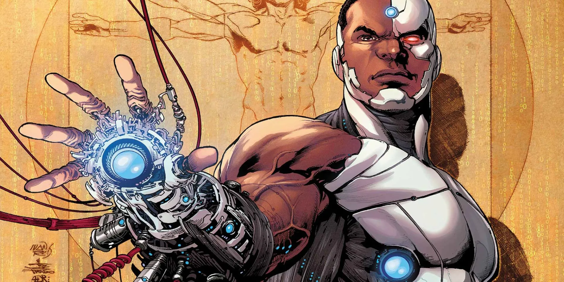 Victor Stone Cyborg in New 52 holding one hand out
