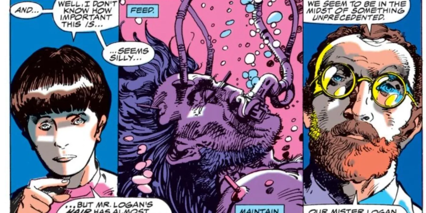 Dr. Abraham Cornelius observes Weapon X experiment in Marvel Comics. Dr. Abraham Cornelius observes Weapon X experiment in Marvel Comics.