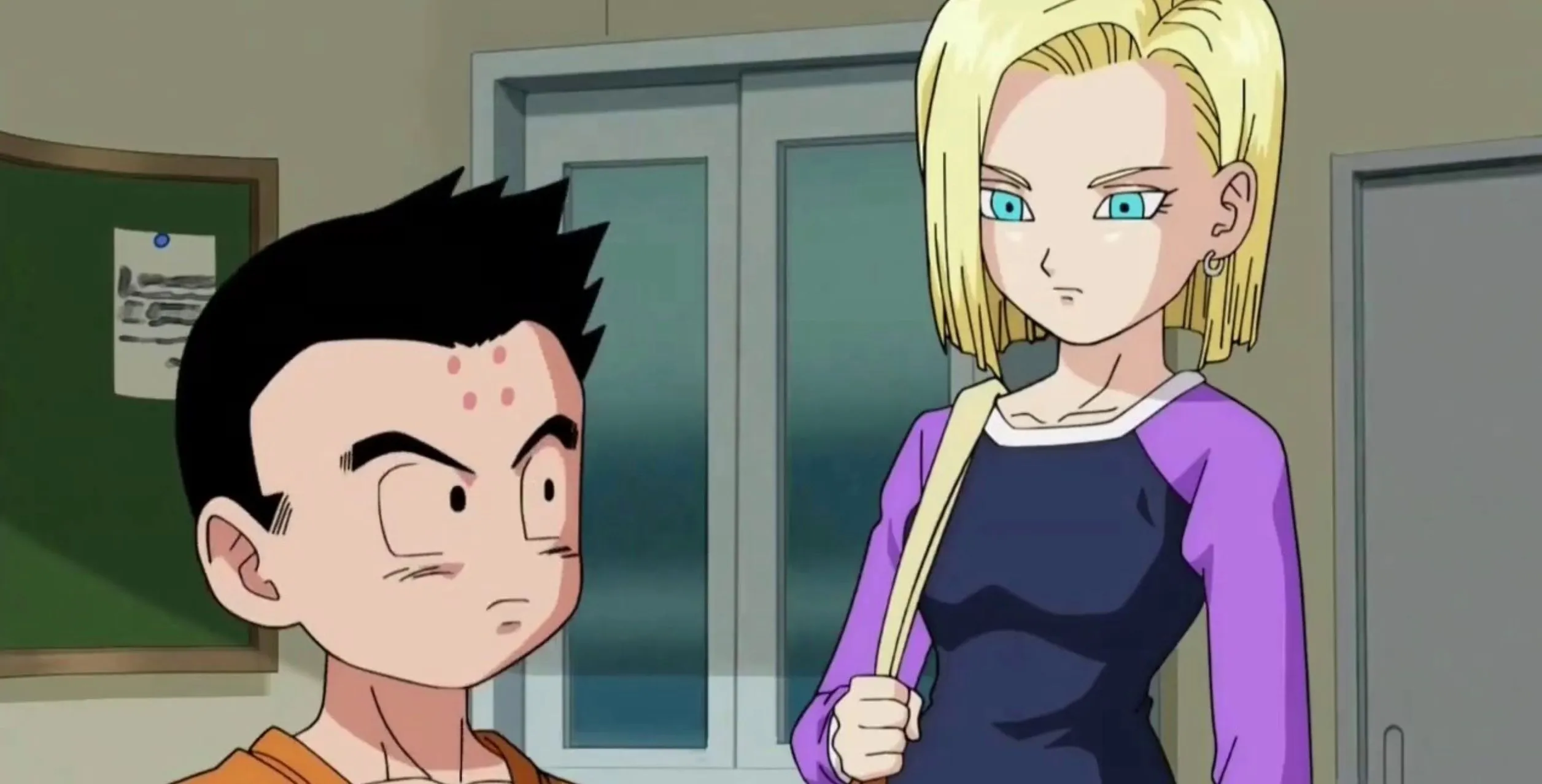 Krillin with Android 18 in Dragon Ball Krillin with Android 18 in Dragon Ball