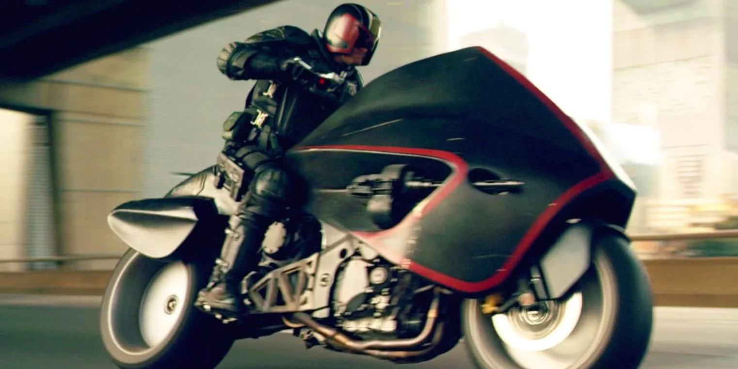 Dredd on his motorcycle