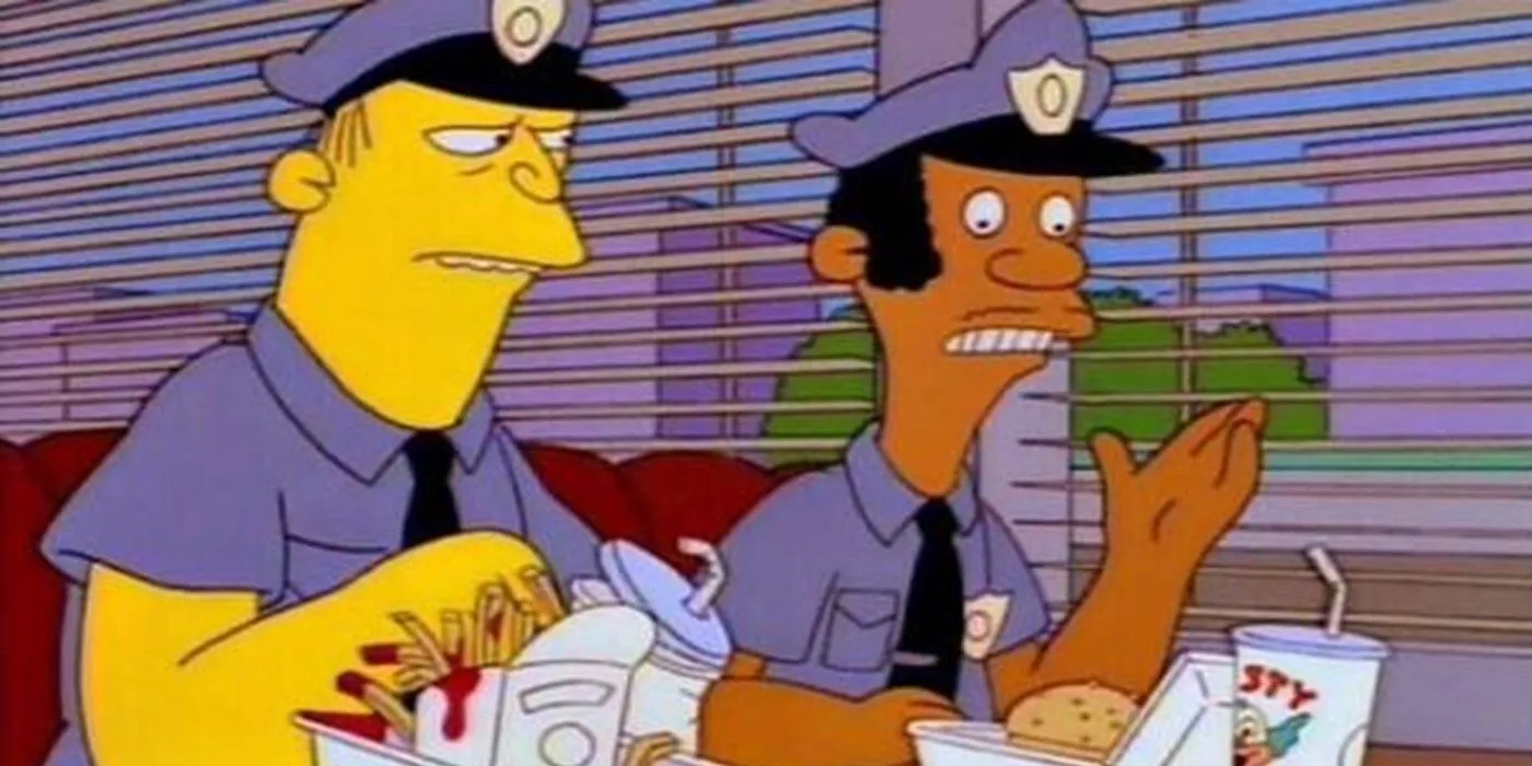 Eddie and Lou in Krusty Burger in The Simpsons