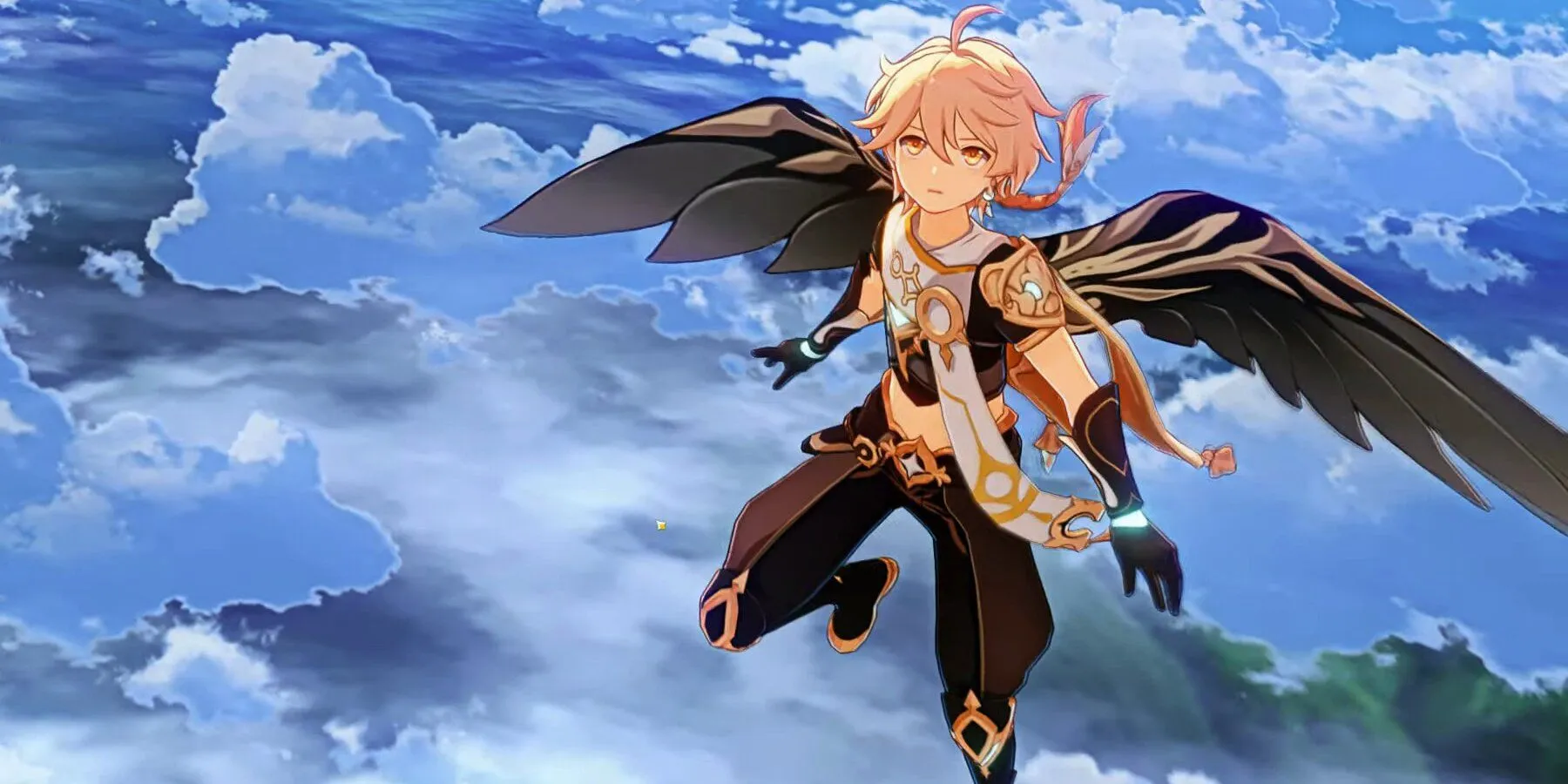 Genshin Impact's Traveler gliding in Teyvat.