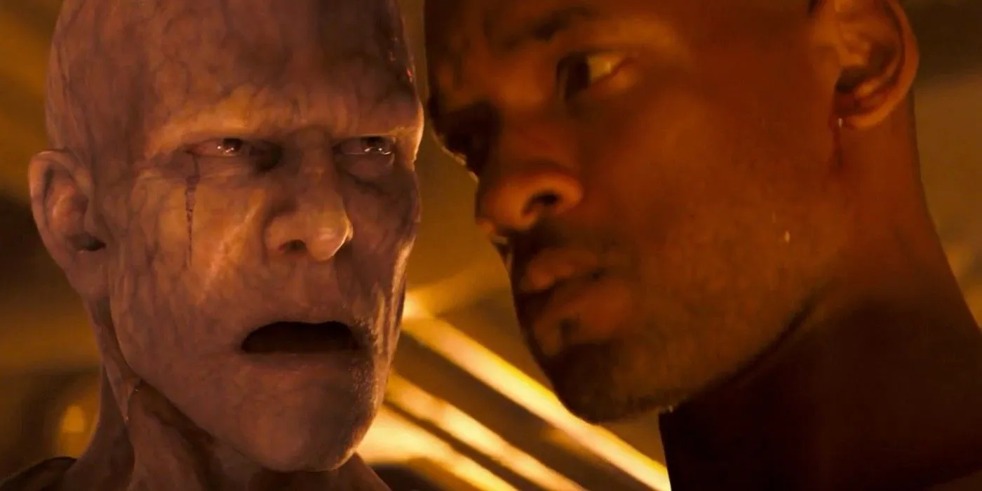 A mutant in Will Smith's face in I Am Legend A mutant in Will Smith's face in I Am Legend