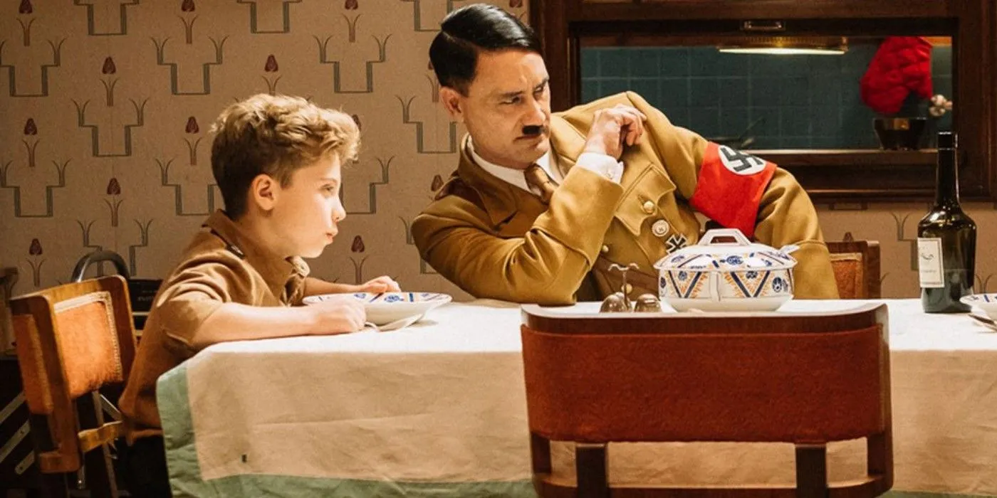 Jojo and an imagined Hitler in Jojo Rabbit Jojo and an imagined Hitler in Jojo Rabbit