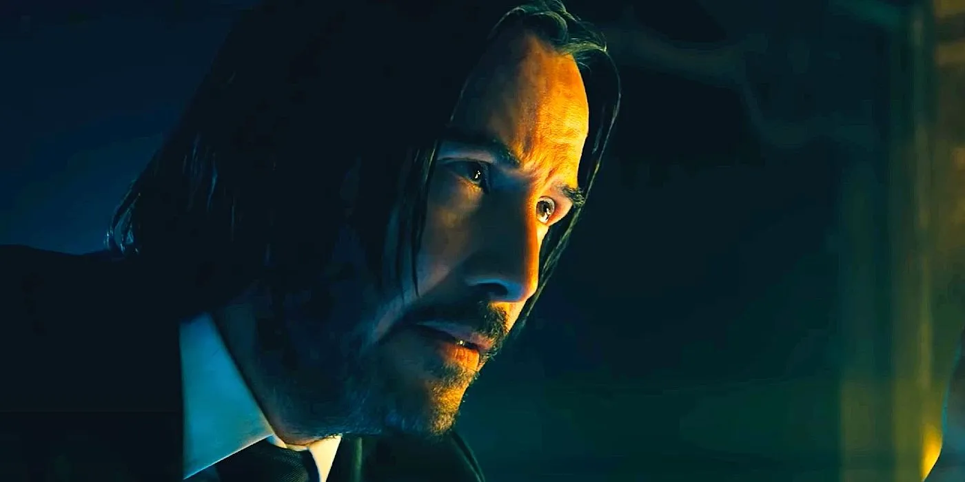 Keanu Reeves with a serious expression in John Wick: Chapter 4 Keanu Reeves with a serious expression in John Wick: Chapter 4