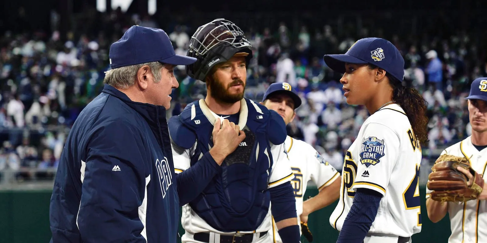 Pitch features a pivotal moment between characters on the mound Pitch features a pivotal moment between characters on the mound