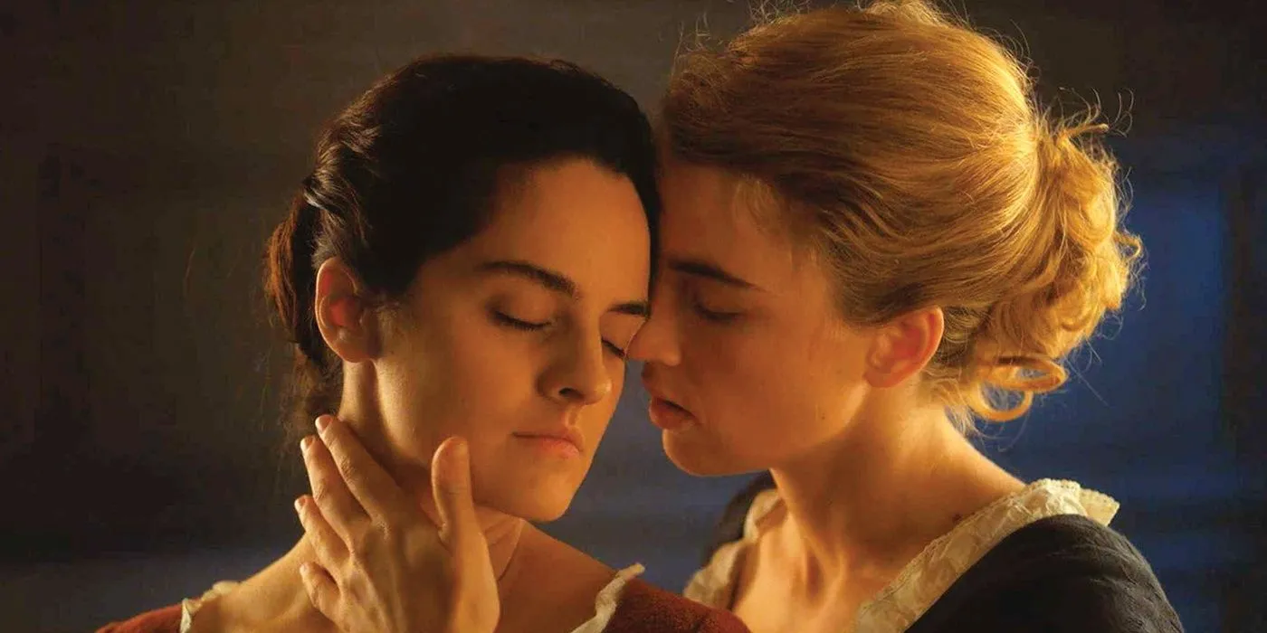 Heloise caresses Marianne in Portrait of a Lady on Fire
