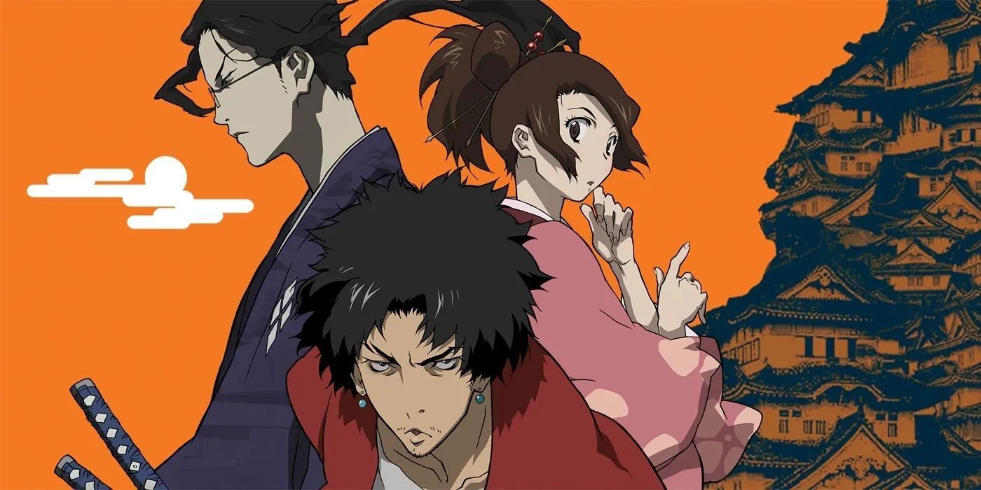 Key art featuring Jin, Mugen, and Fuu from Samurai Champloo. Key art featuring Jin, Mugen, and Fuu from Samurai Champloo.