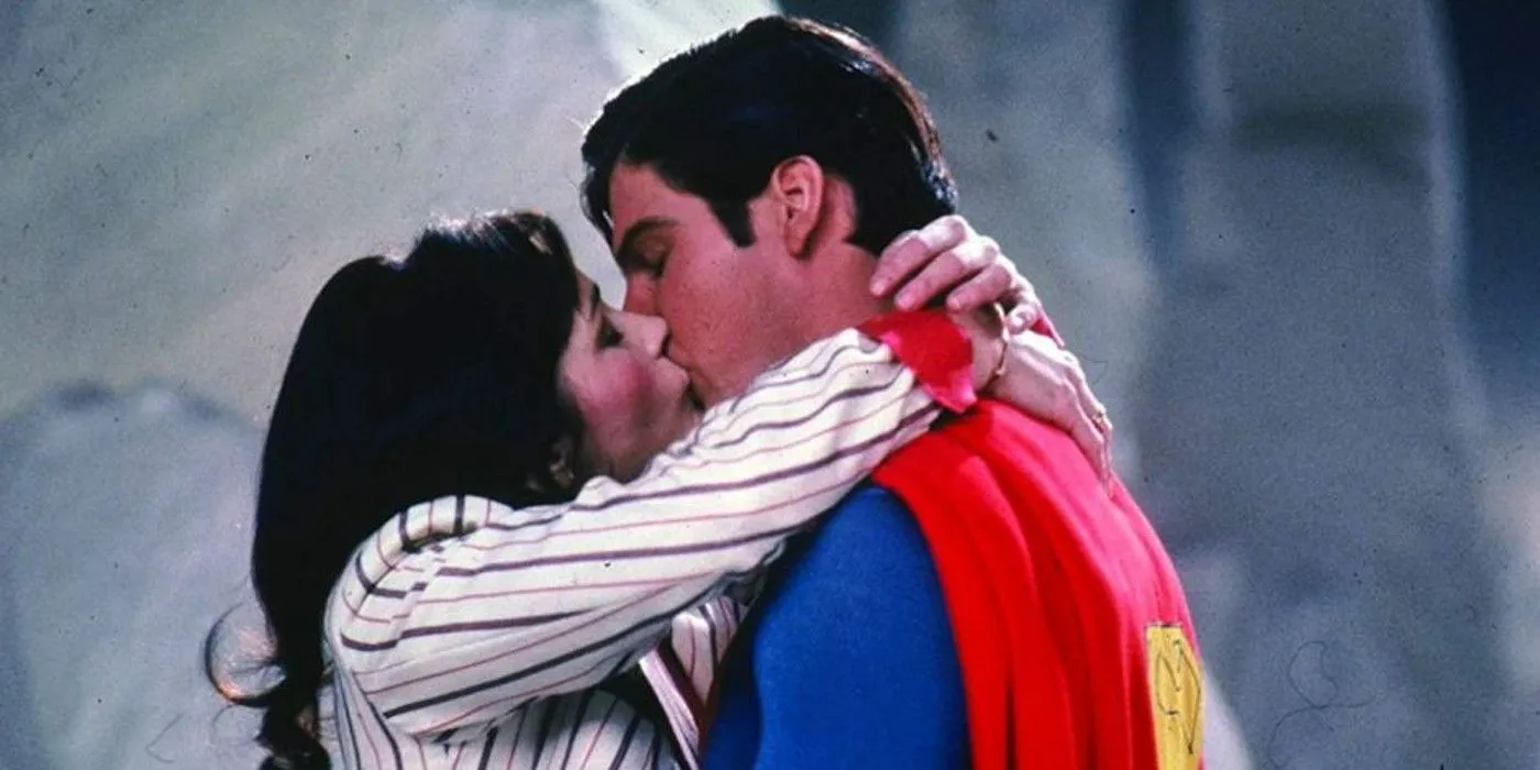 Margot Kidder's Lois Lane kissing Christopher Reeve's Superman and having her memory erased in Superman II (1980)