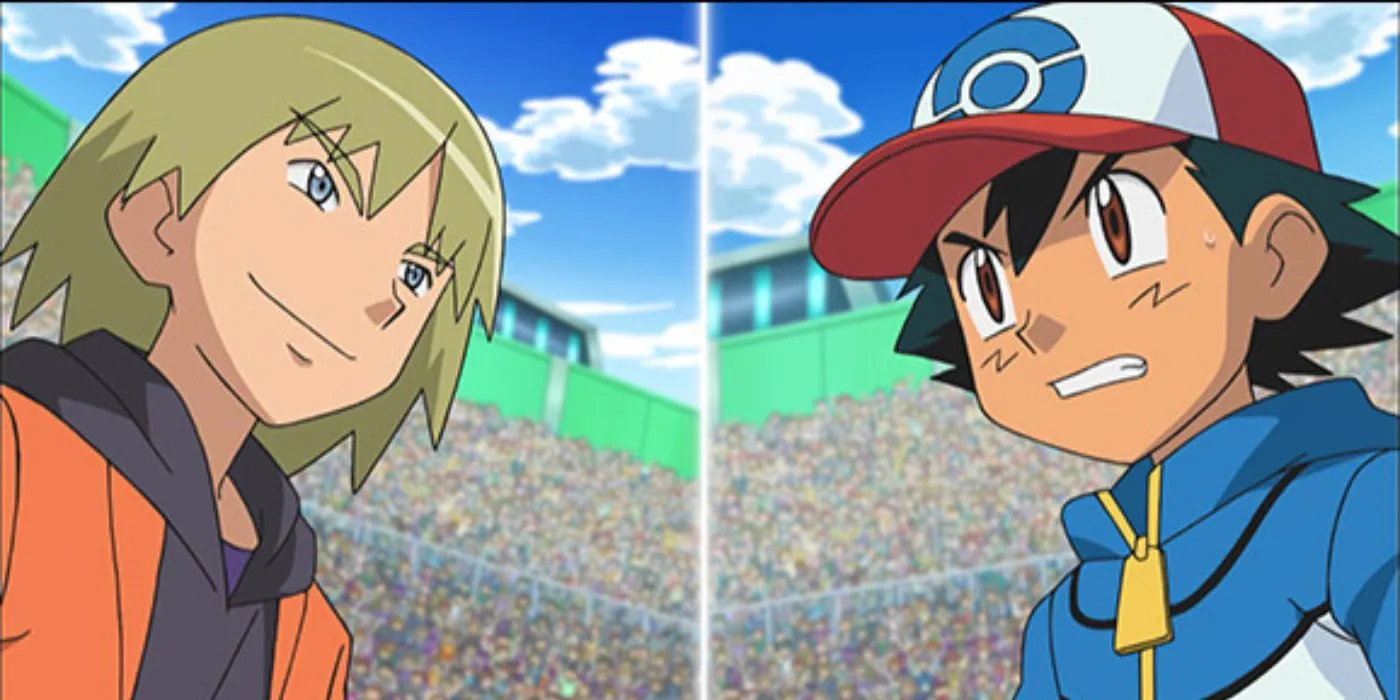 Trip and Ash battling in the Pokémon anime