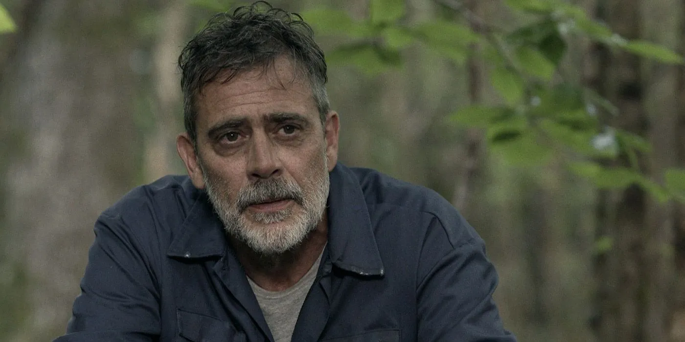 Negan talks to Maggie over supper in The Walking Dead Negan talks to Maggie over supper in The Walking Dead