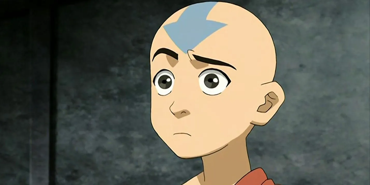 A close-up of Aang with a quizzical look in Avatar The Last Airbender season 3