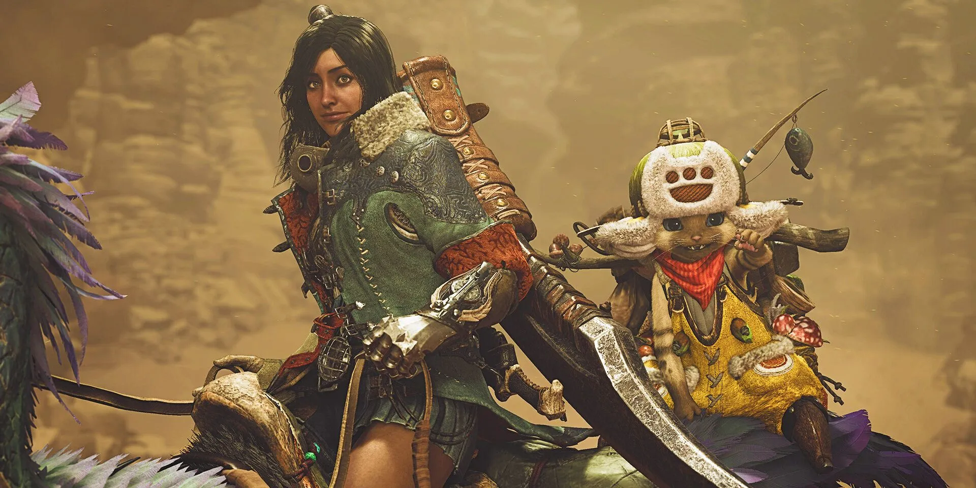 Player and Palico Riding a Seikret Player and Palico Riding a Seikret