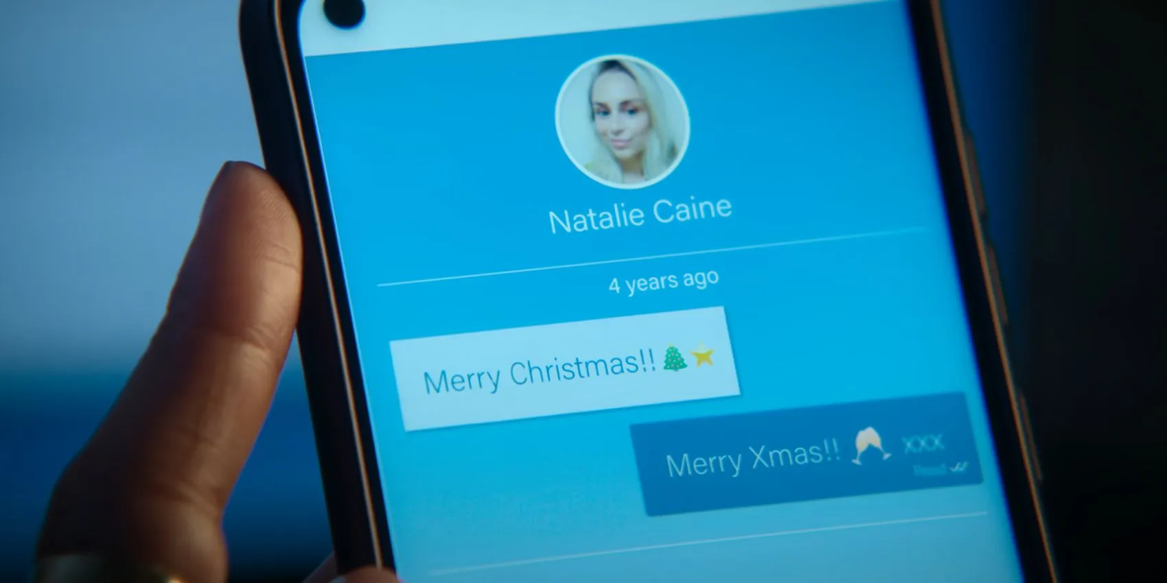 A text message between Maria and Natalia wishing each other a Merry Christmas in Black Mirror Bete Noire A text message between Maria and Natalia wishing each other a Merry Christmas in Black Mirror Bete Noire