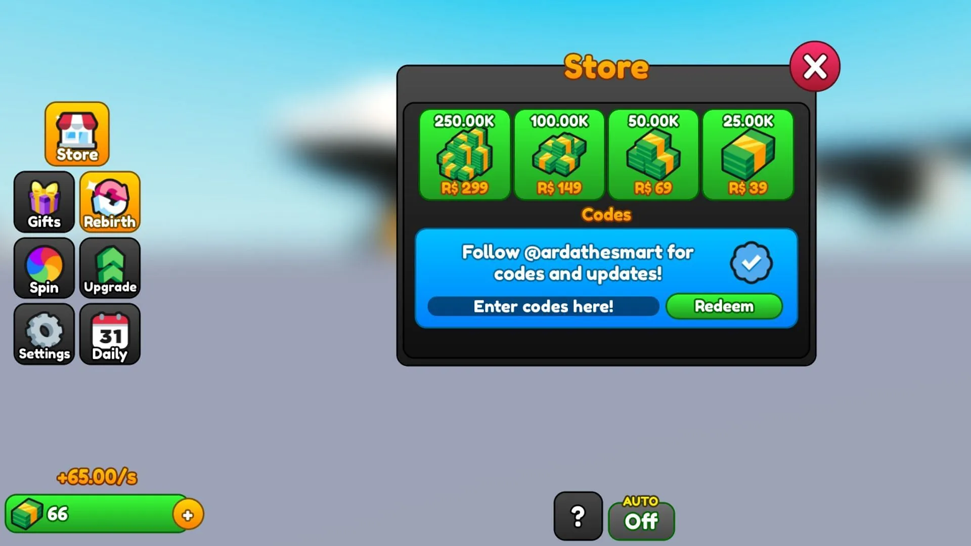 Redeem codes in Mega Jet Tycoon (Image via Roblox) Redeem codes in Mega Jet Tycoon (Image via Roblox)