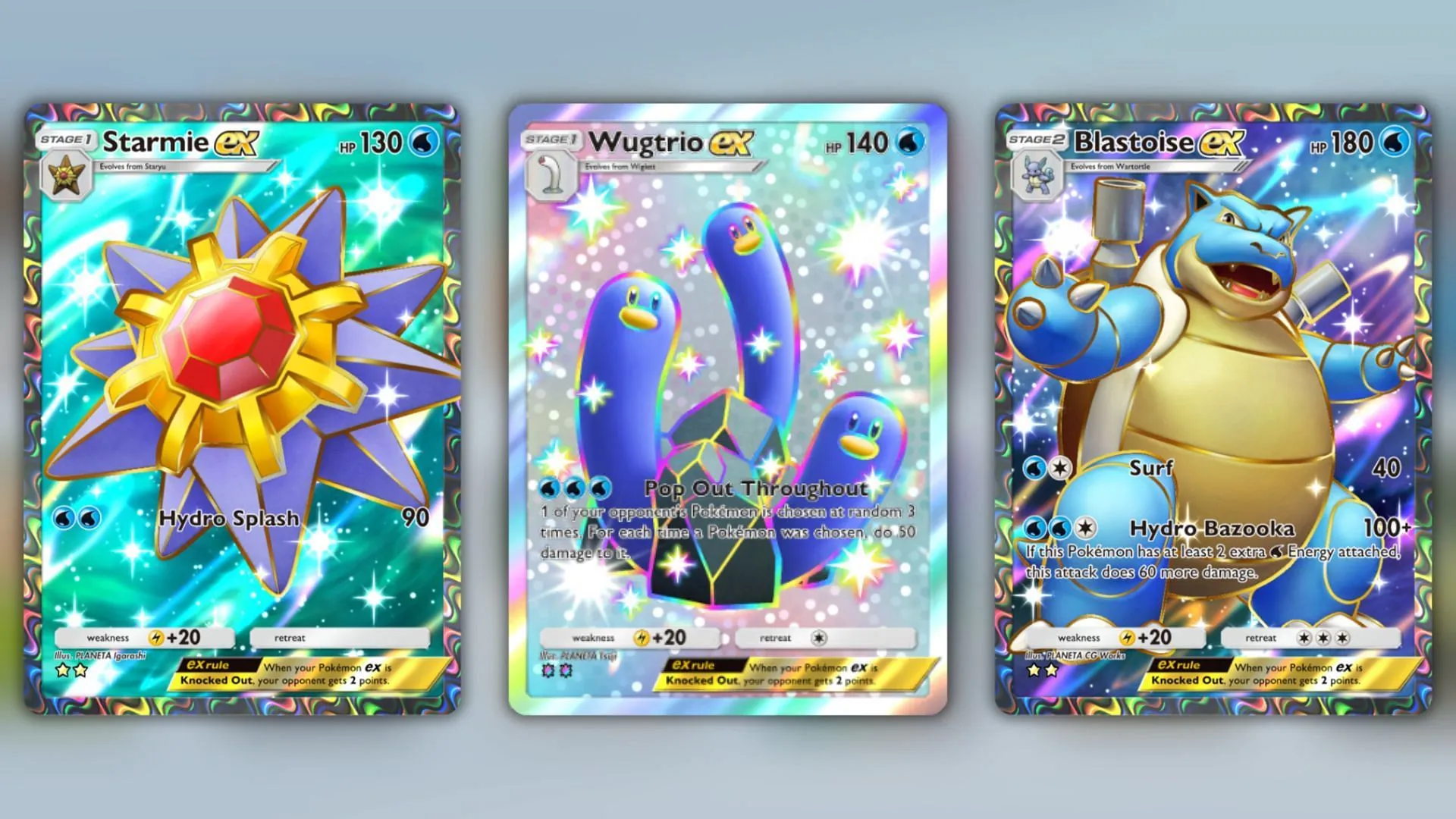 Starmie ex, Wugtrio ex, and Blastoise ex (Image via The Pokemon Company)