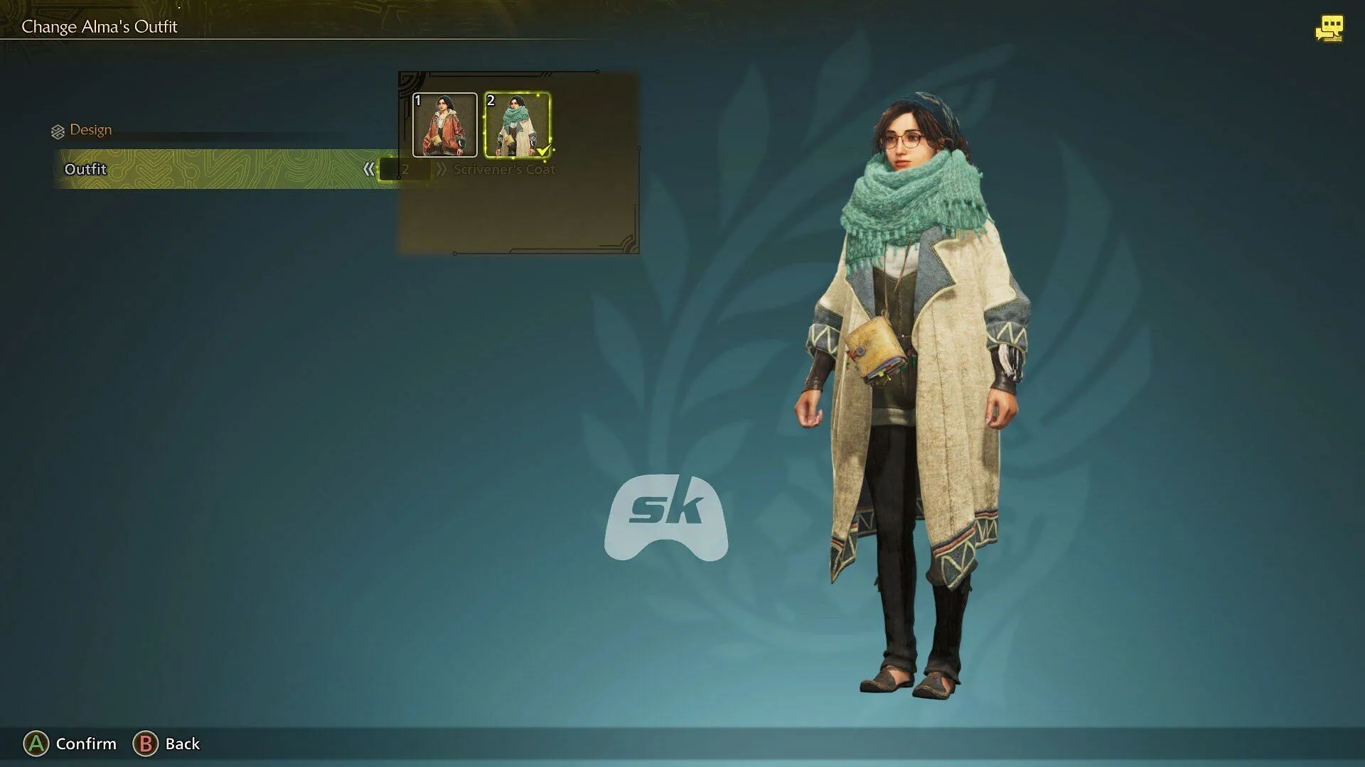 Scrivener’s Coat in Alma's Outfits options (Image via Sportskeeda Gaming || Capcom) Scrivener’s Coat in Alma's Outfits options (Image via Sportskeeda Gaming || Capcom)