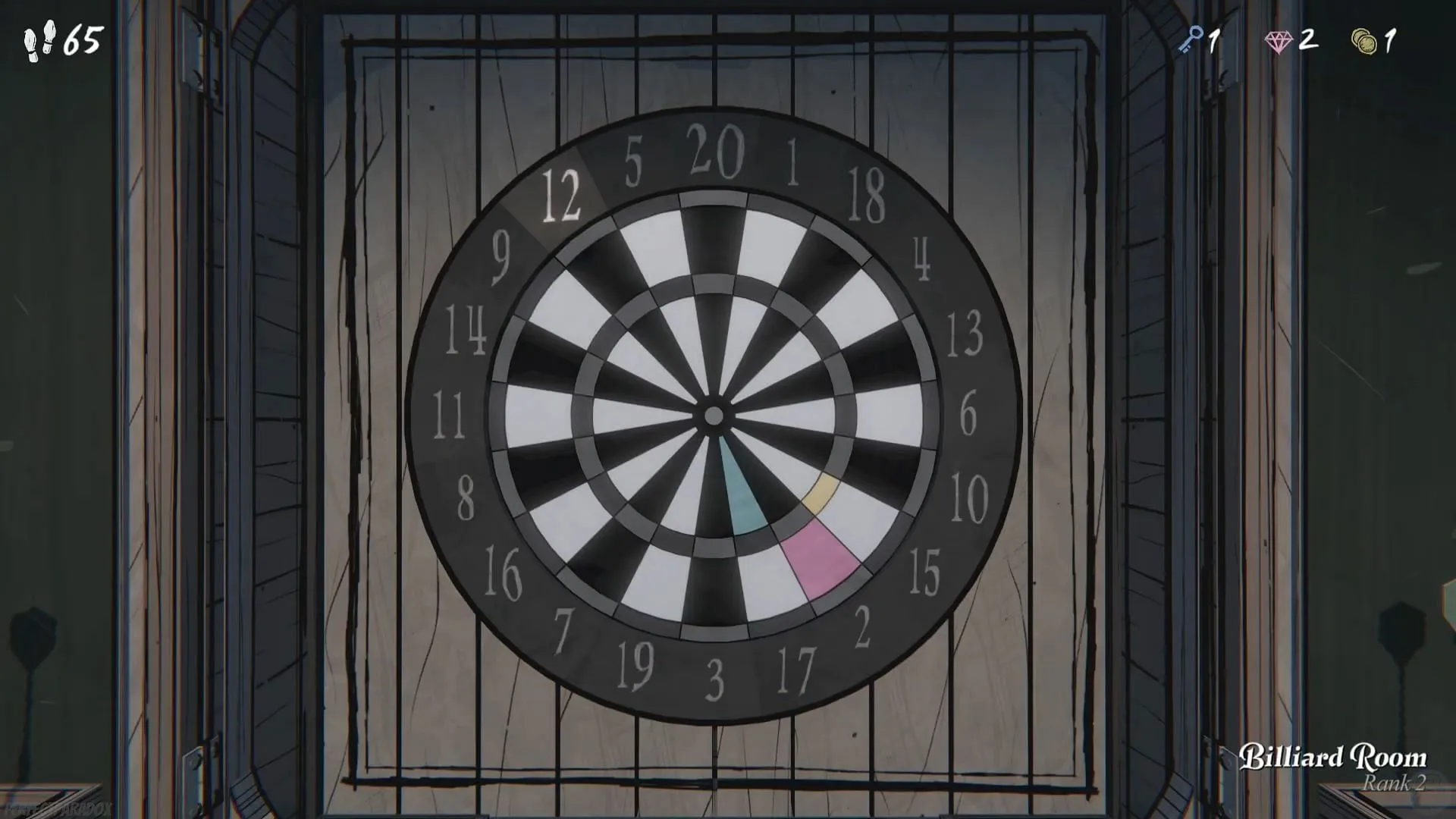 Complicated equation in the dartboard puzzle (Image via Raw Fury) Complicated equation in the dartboard puzzle (Image via Raw Fury)