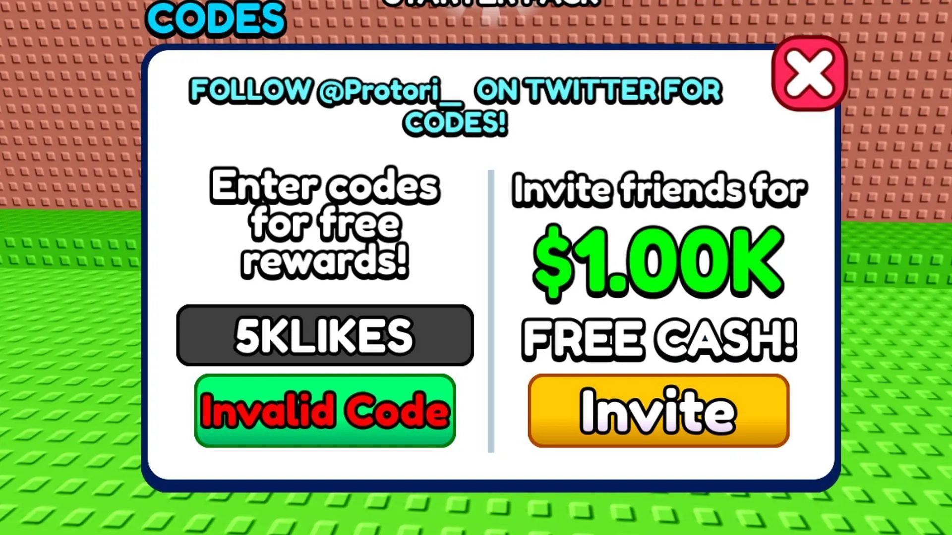 Error message for invalid code in the game (Image via Roblox) Error message for invalid code in the game (Image via Roblox)