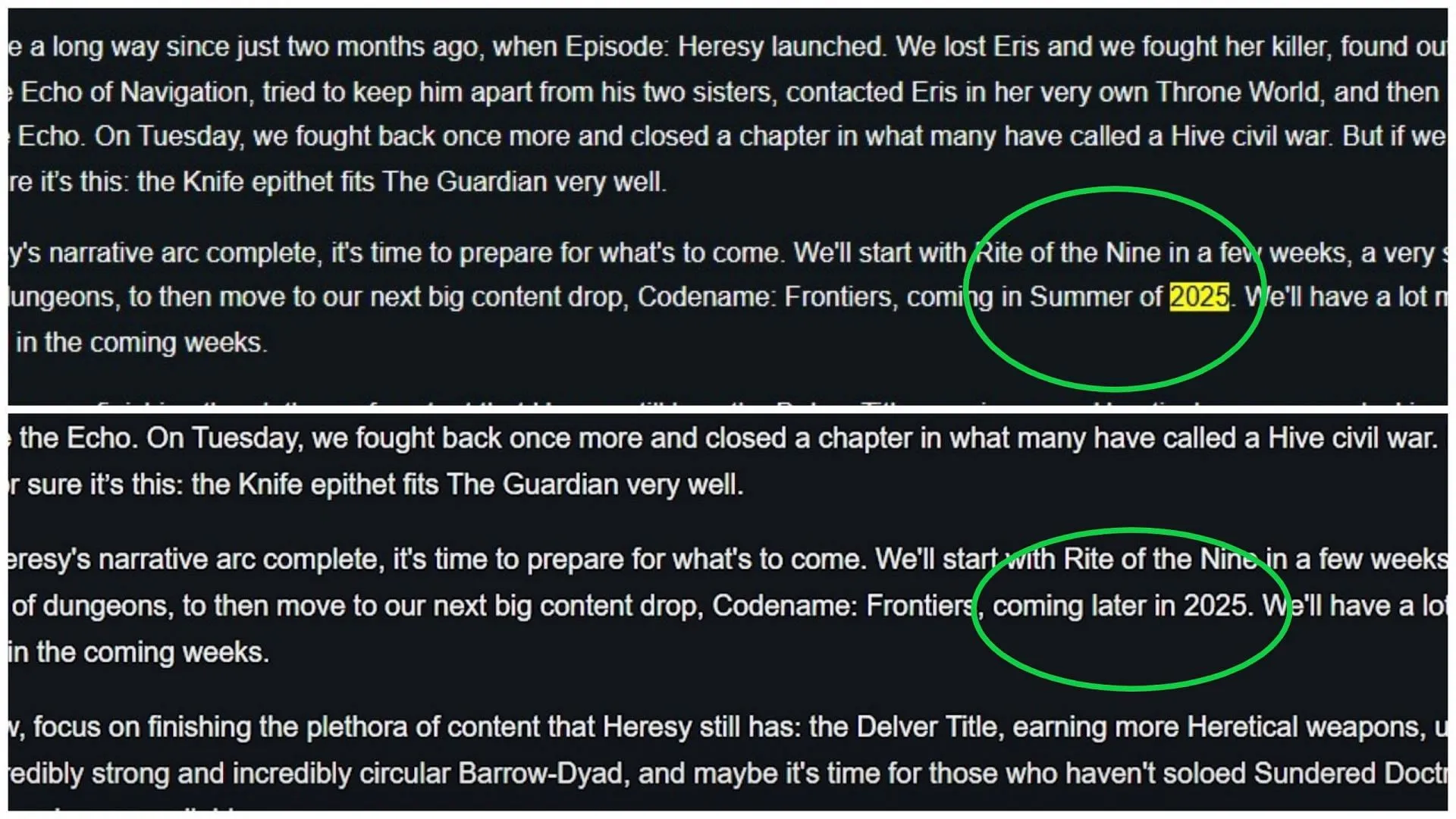 The phrasing was changed from 'later' to 'summer' for the Frontiers release(Image via Bungie) The phrasing was changed from 'later' to 'summer' for the Frontiers release(Image via Bungie)