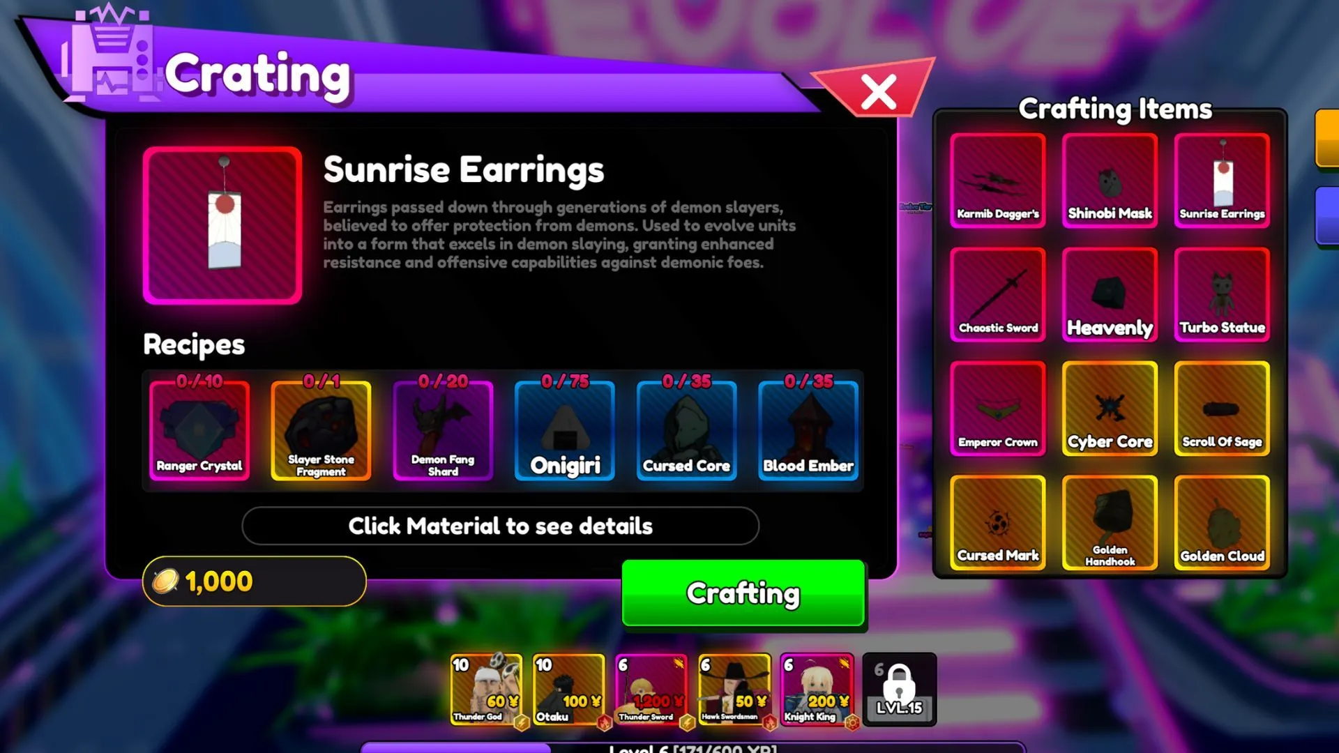 You can craft Sunrise Earrings in the game (Image via Roblox) You can craft Sunrise Earrings in the game (Image via Roblox)