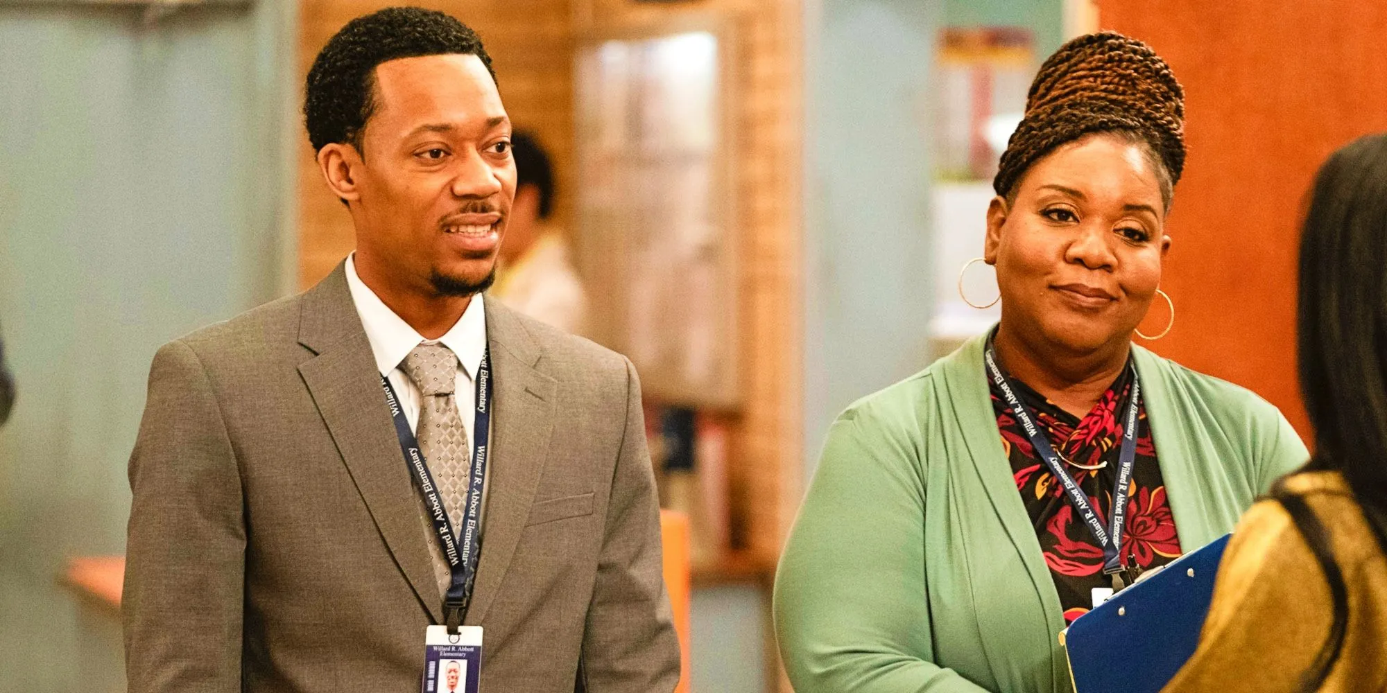 Gregory (Tyler James Williams) and Dia (Pam Trotter) in Abbott Elementary season 4, episode 20. Gregory (Tyler James Williams) and Dia (Pam Trotter) in Abbott Elementary season 4, episode 20.