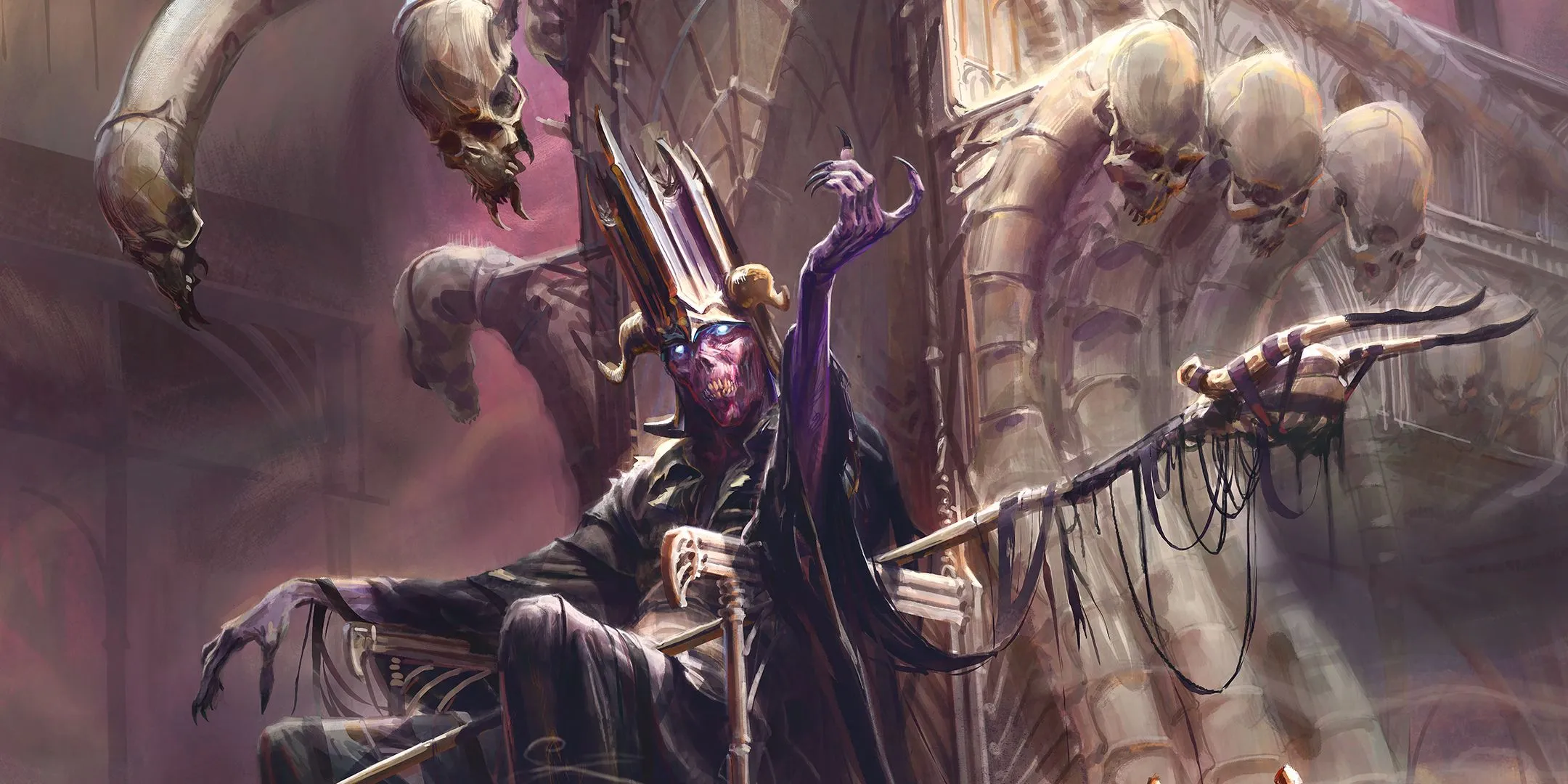 Lich Acererak on a throne of skulls in Vecna Eve of Ruin. Lich Acererak on a throne of skulls in Vecna Eve of Ruin.