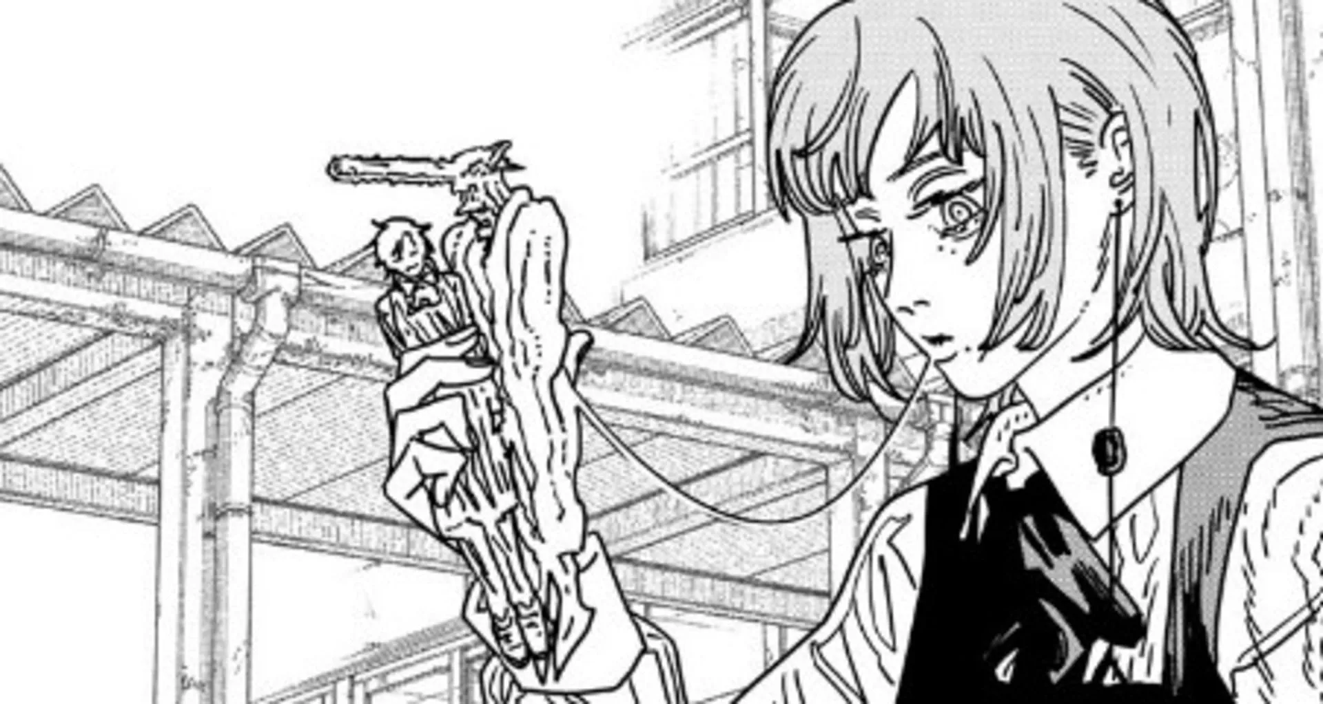 The Death Devil regurgitating Fami and Fakesaw Man (Image via Viz Media) The Death Devil regurgitating Fami and Fakesaw Man (Image via Viz Media)