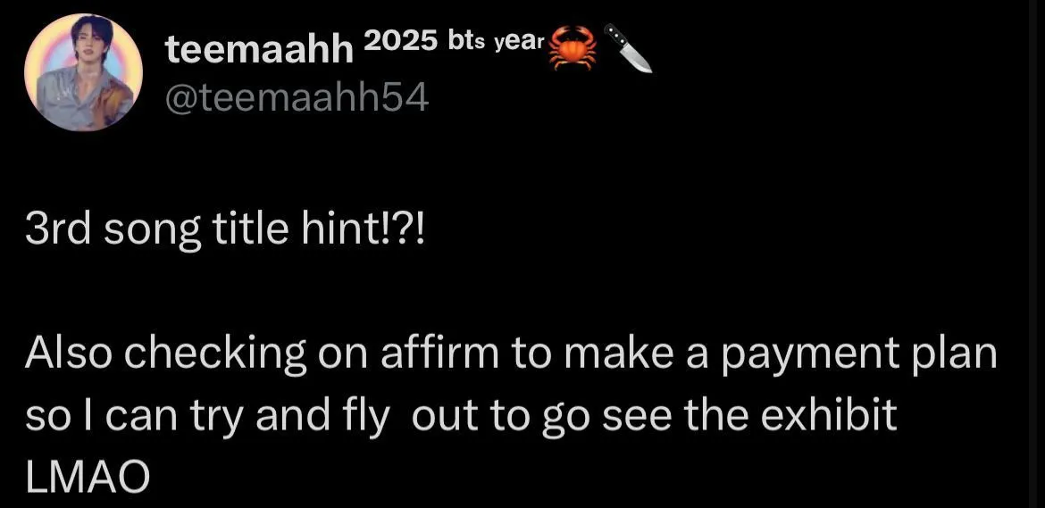 Fan comment on j-hope's solo exhibition post (Image via X/@teemahh54)