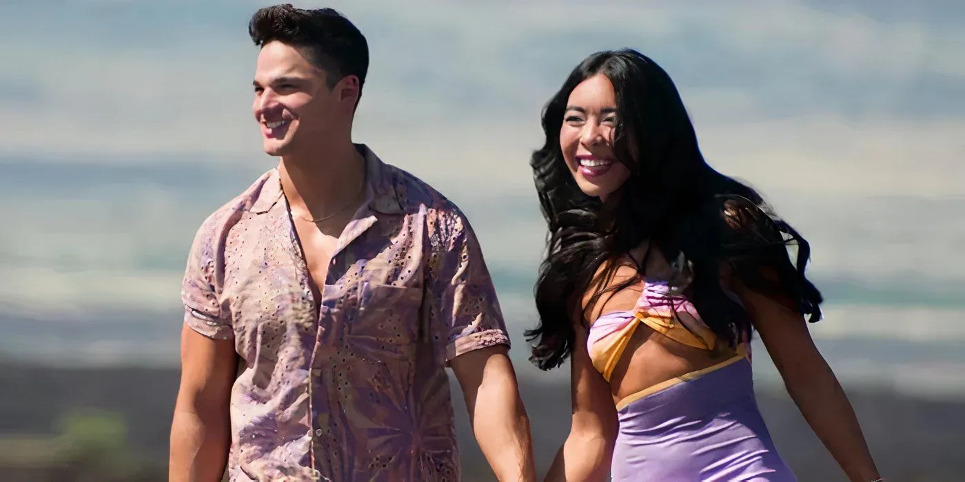 Alexa and Lino holding hands and smiling on Temptation Island