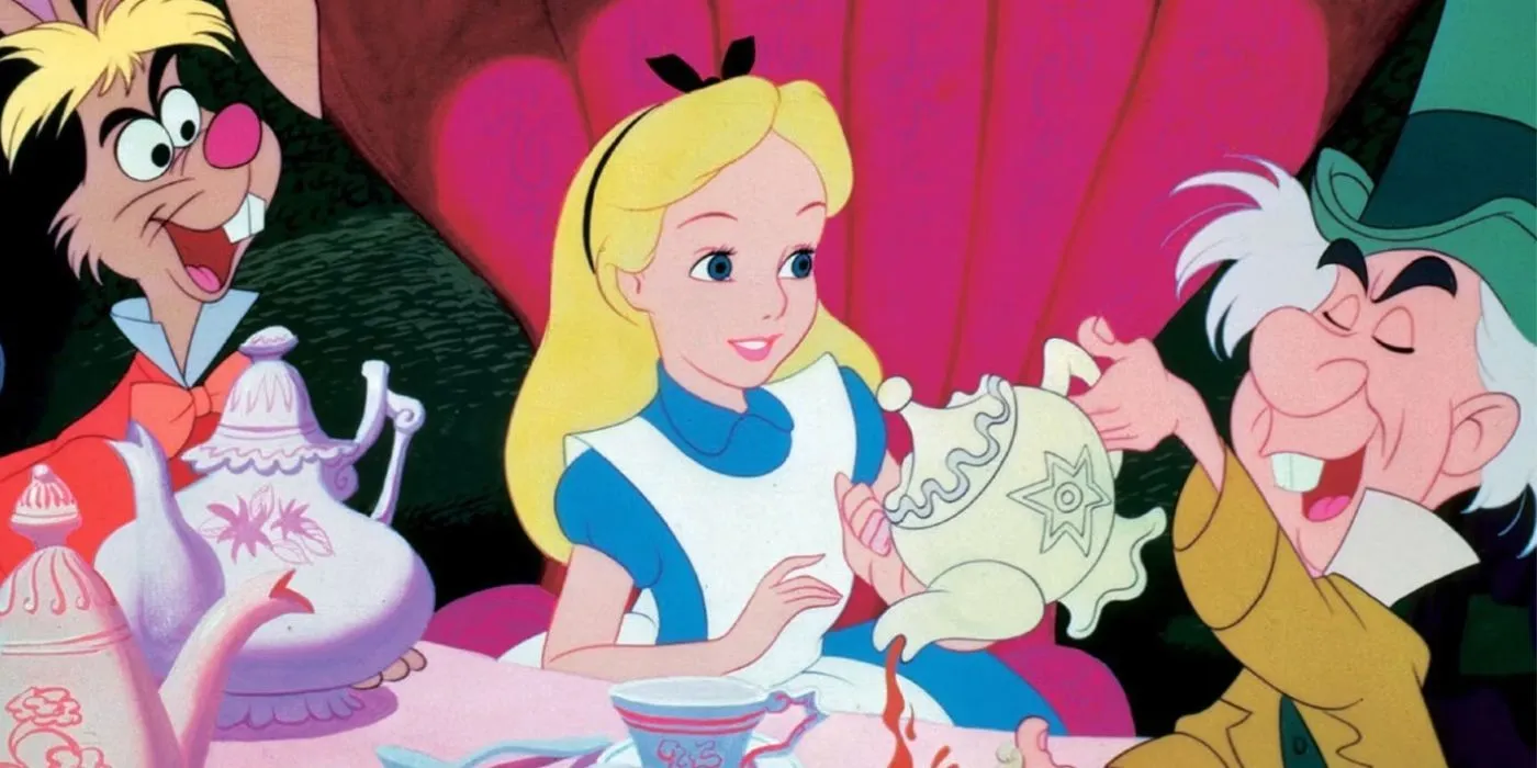 Jerry Colonna as March Hare, Kathryn Beaumont as Alice, Ed Wynn as Mad Hatter having tea in Alice in Wonderland Jerry Colonna as March Hare, Kathryn Beaumont as Alice, Ed Wynn as Mad Hatter having tea in Alice in Wonderland