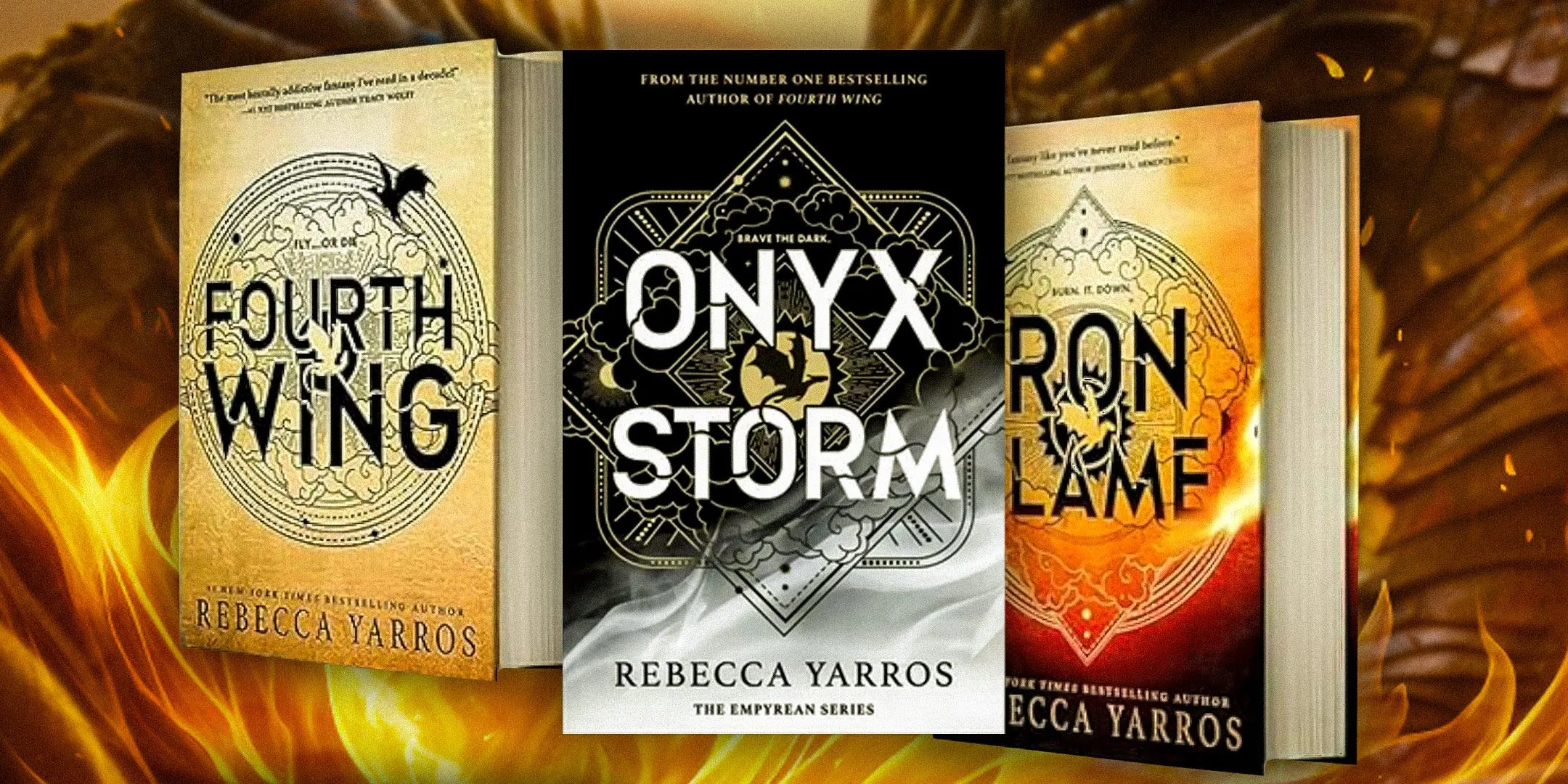 Fourth Wing book covers featuring Onyx Storm and Iron Flame