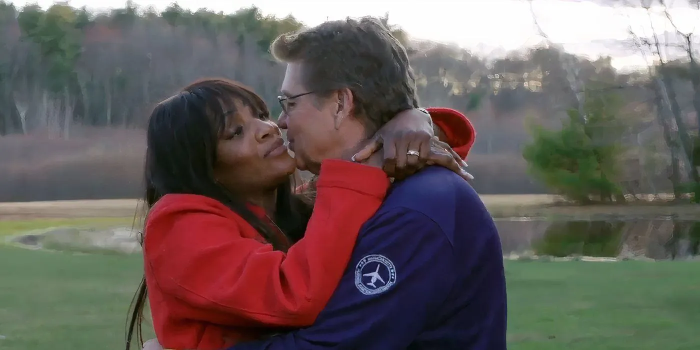 Mina Mack and Mark Bessette in 90 Day Fiance kissing after meeting in the U.S.